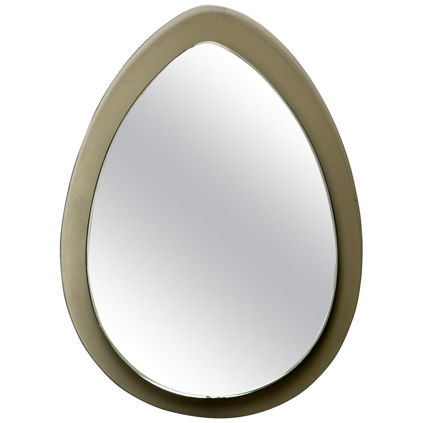 Midcentury Tear Drop Italian Mirror with Taupe Glass Frame
