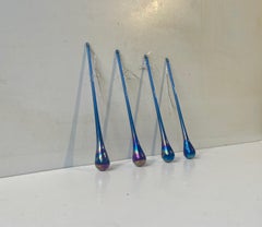 Midcentury Teardrop Sun Catchers in Blue Rainbow Glass, Set of 4