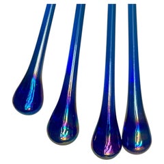 Antique Midcentury Teardrop Sun Catchers in Blue Rainbow Glass, Set of 4