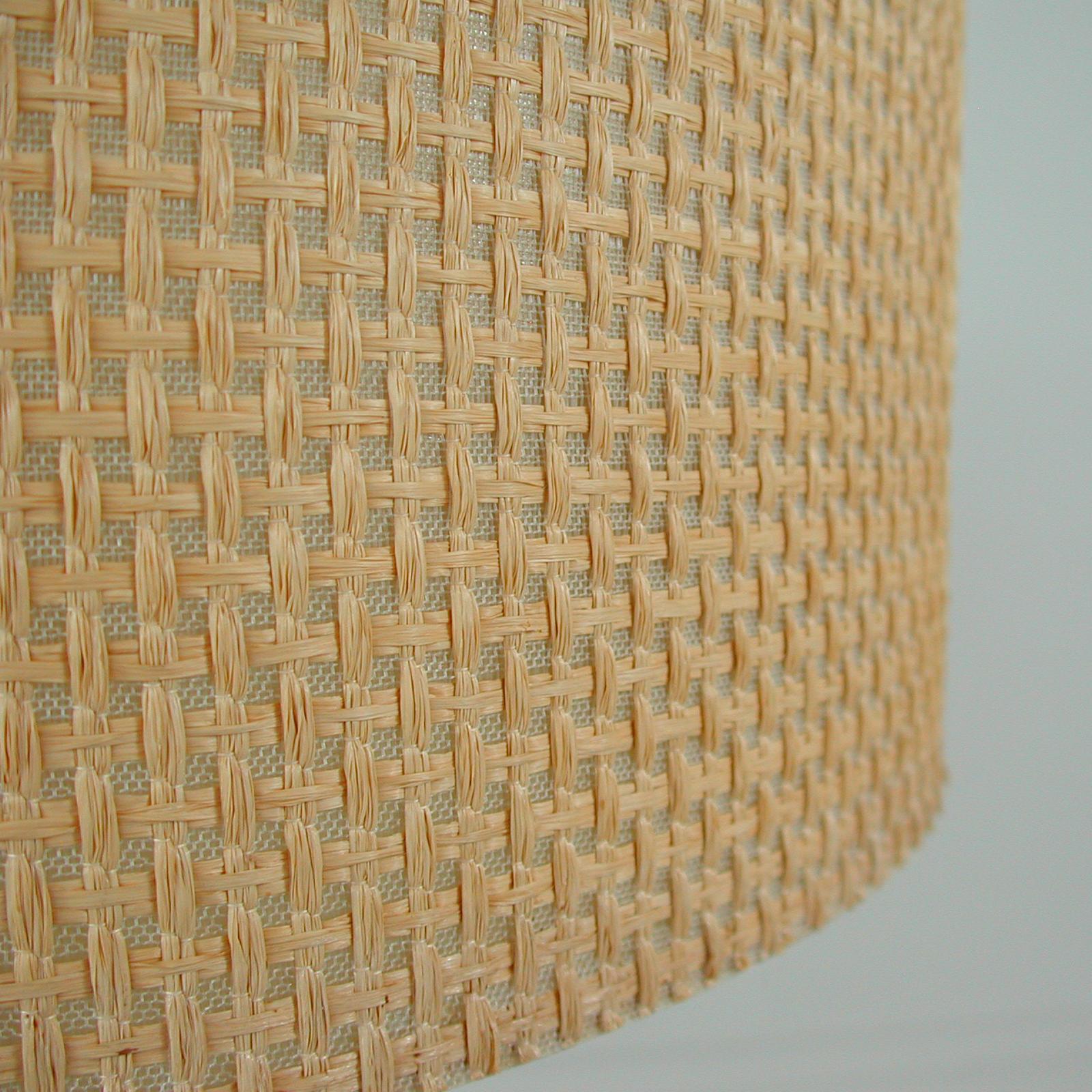 Midcentury Temde Raffia Teak and Milk Glass Pendant, Switzerland 1960s For Sale 8