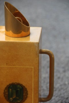 Midcentury Pitcher  Aldo Tura with Square Section Decorations Parts Goat Skin