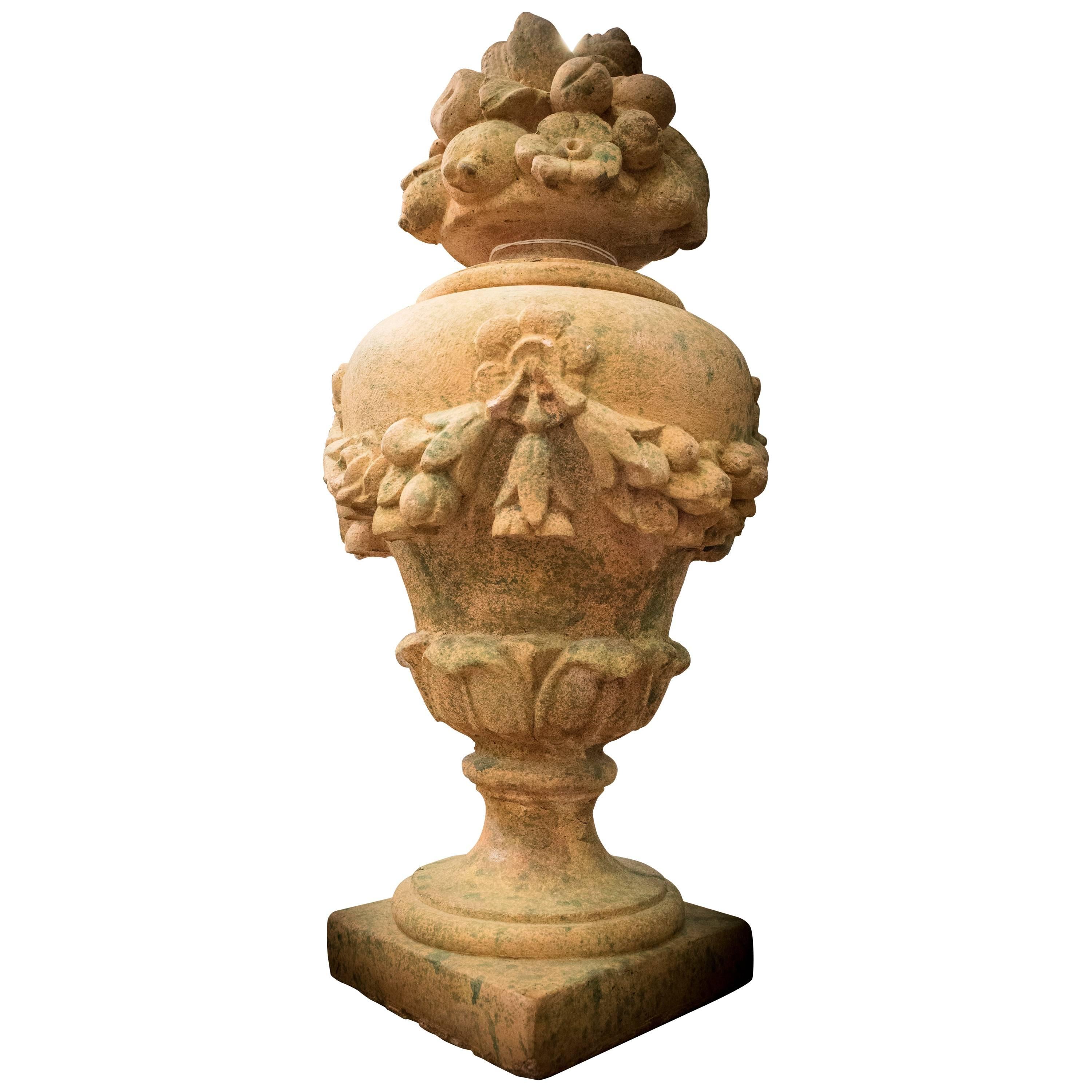 Midcentury Terracotta Garland Based with Flowers and Fruits French Copa Medici