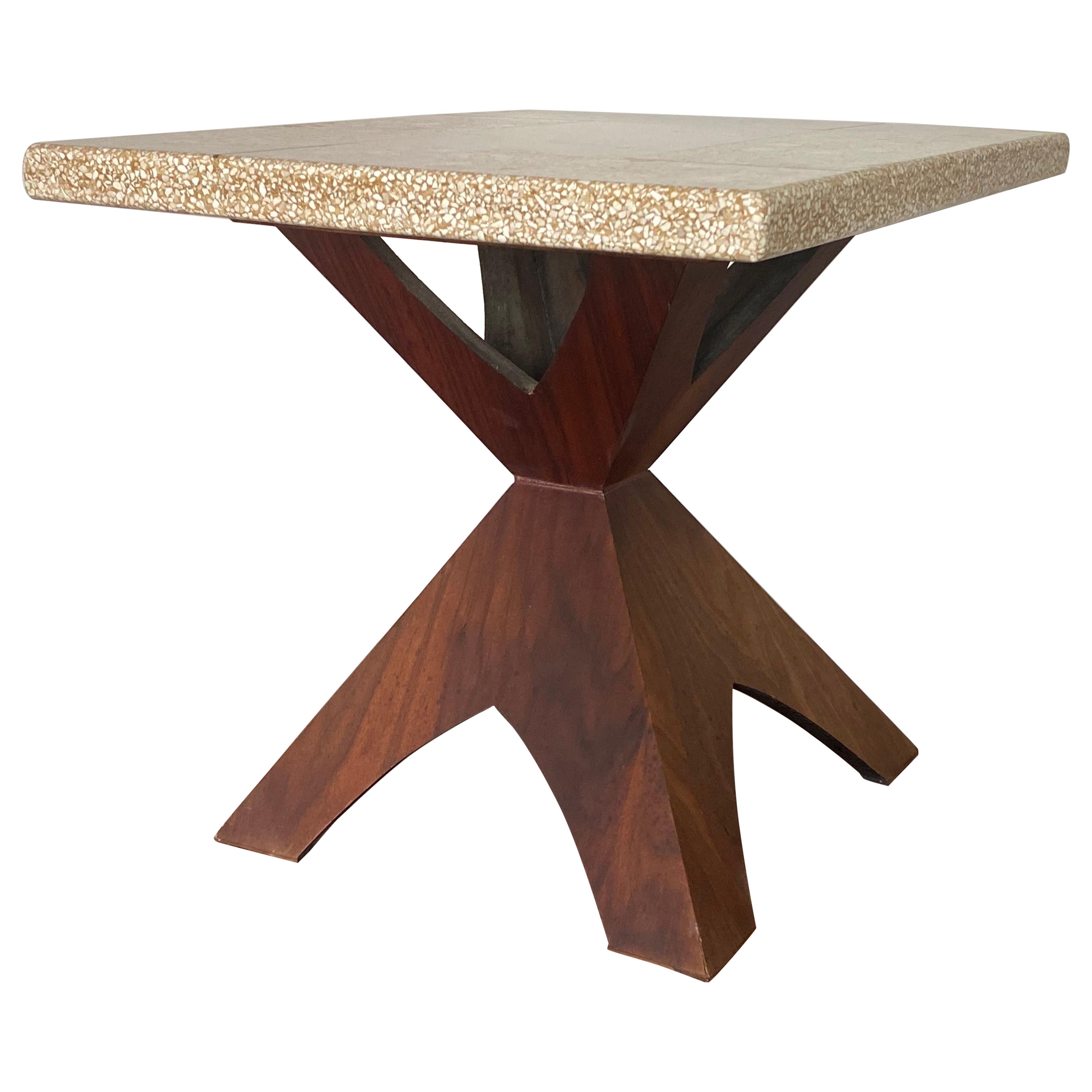 Midcentury Terrazzo and Marble and walnut Side Lamp Table by Harvey Probber