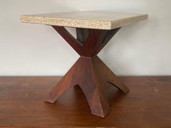 Midcentury Terrazzo and Marble and walnut Side Lamp Table by Harvey Probber