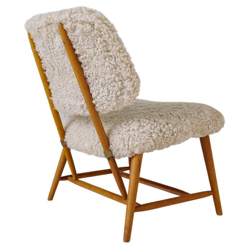 Mid-Century-Modern-Stuhl „Teve“ aus Schafsleder/Schieferleder von Alf Svensson, Schweden, 1955
