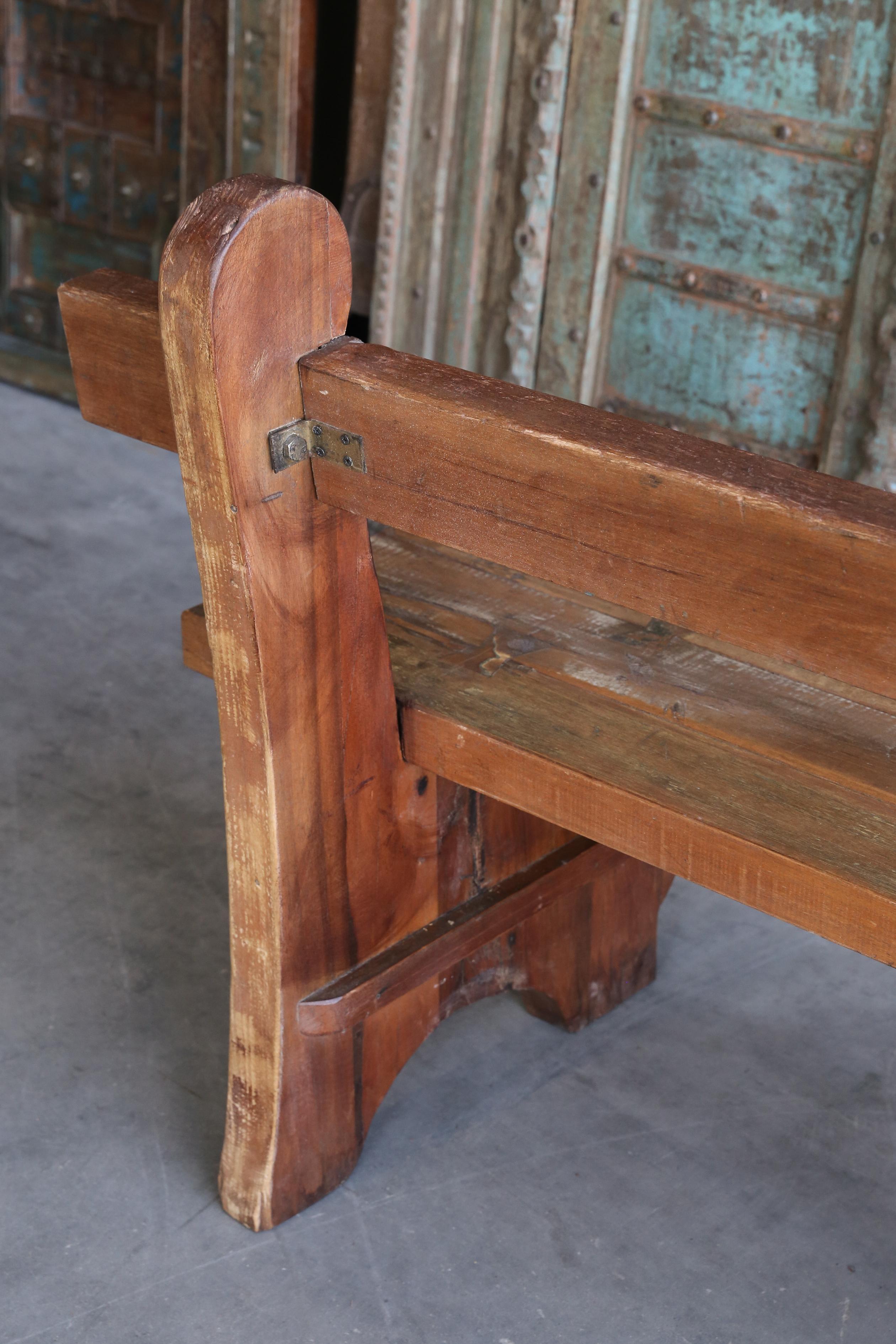 Mid=Century Thick Seat Heavily Made Hard Wood Garden Bench from a Tea Plantation In Good Condition For Sale In Houston, TX