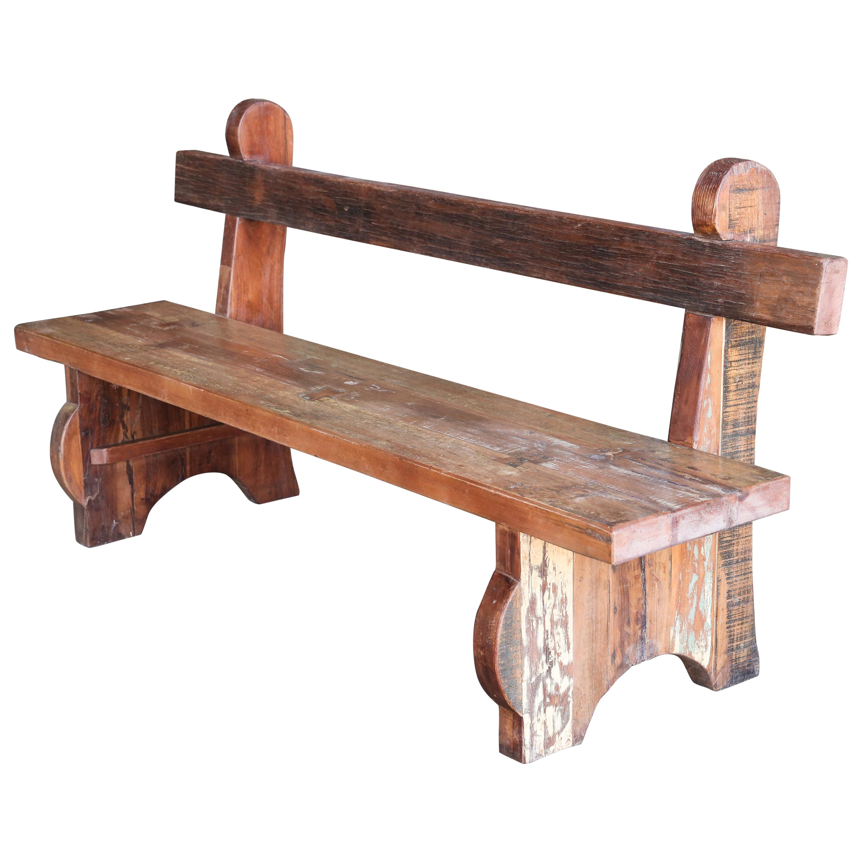 Mid=Century Thick Seat Heavily Made Hard Wood Garden Bench from a Tea Plantation For Sale
