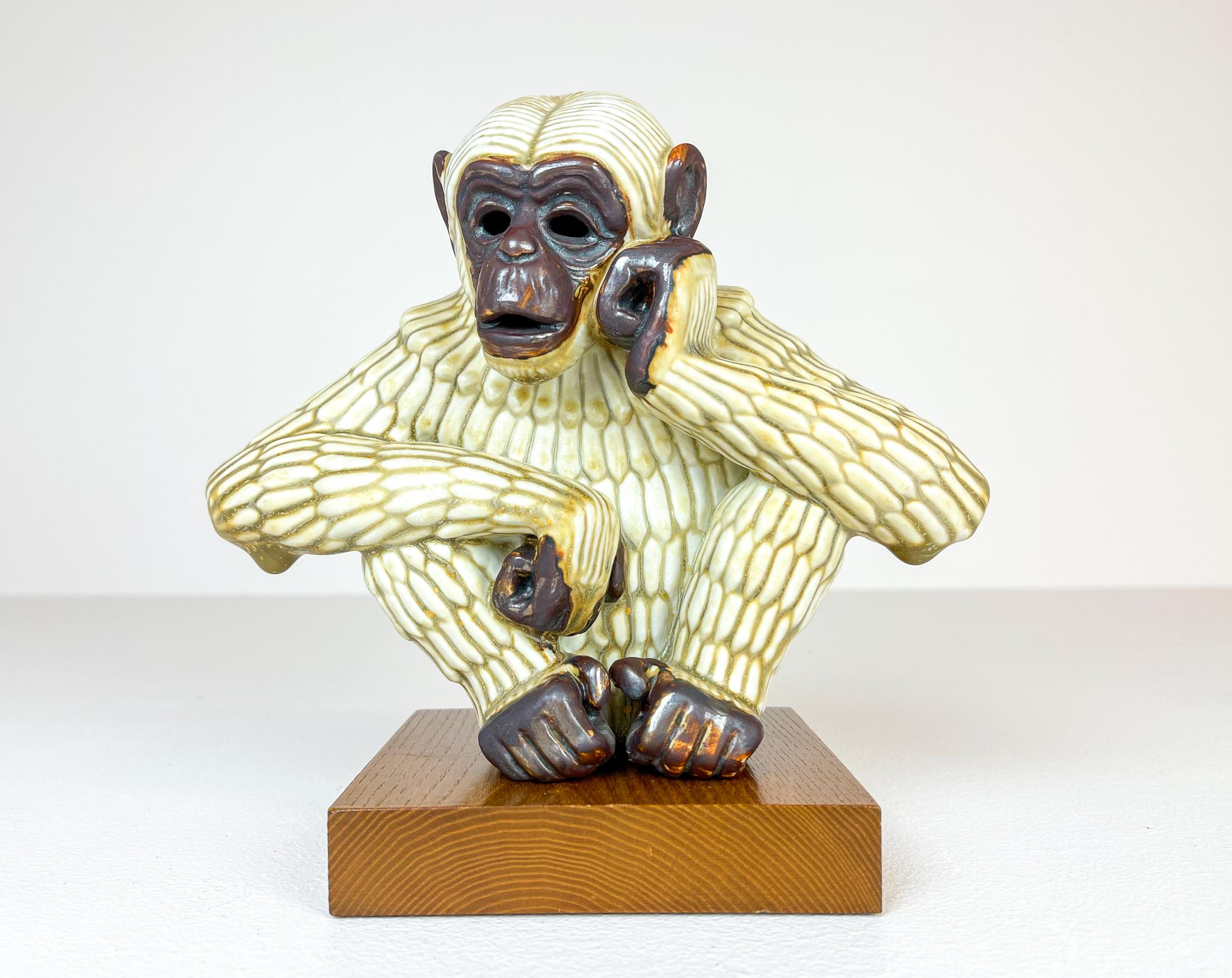 Midcentury Modern Ape Sculpture Rörstrand Gunnar Nylund, Sweden, 1950s For Sale 2
