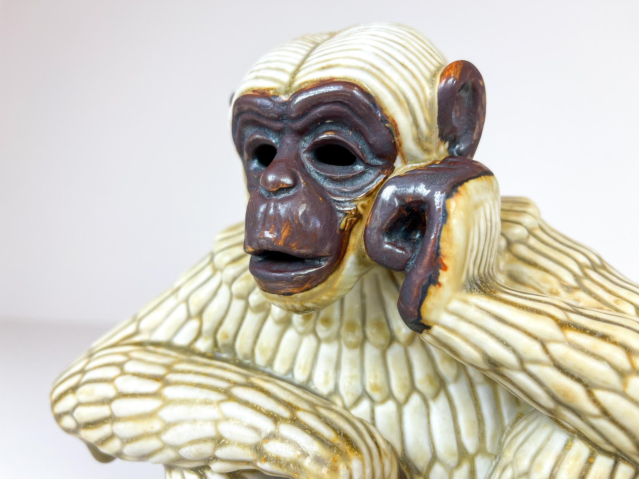 Midcentury Modern Ape Sculpture Rörstrand Gunnar Nylund, Sweden, 1950s For Sale 1
