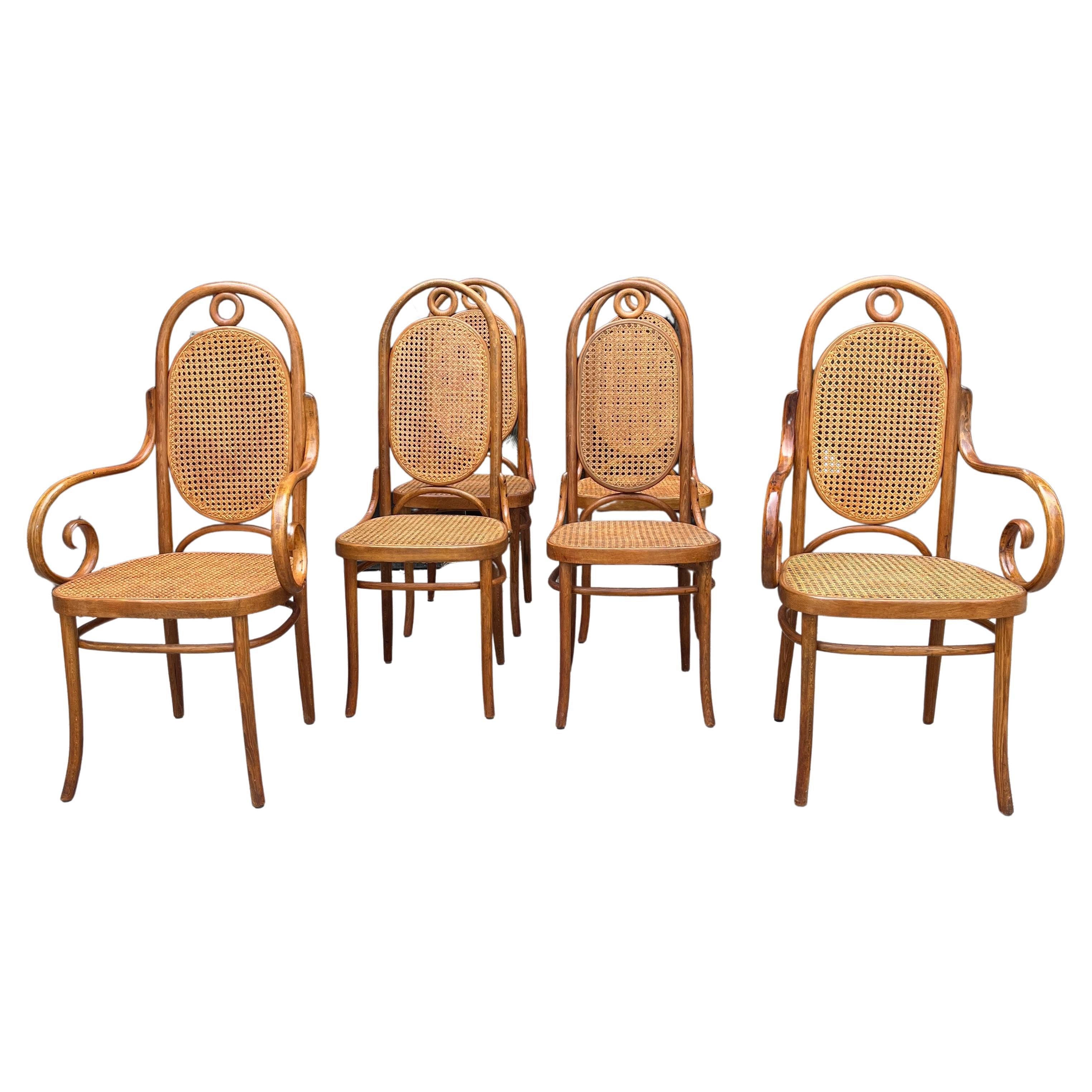 Midcentury Thonet N. 17 high back bentwood Dining Chairs Set of 6 For Sale