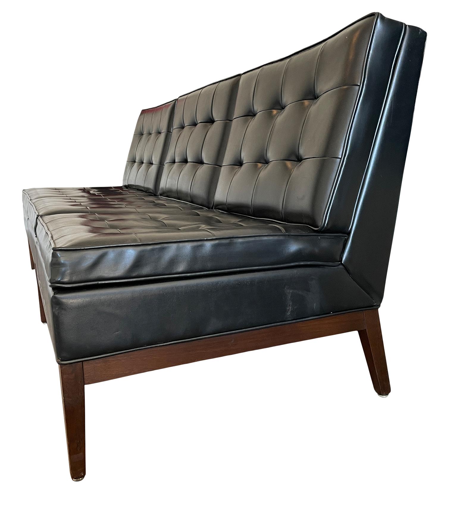 Woodwork Midcentury Thonet Sofa Three-Seat Solid Walnut Base Black Vinyl Upholstery For Sale