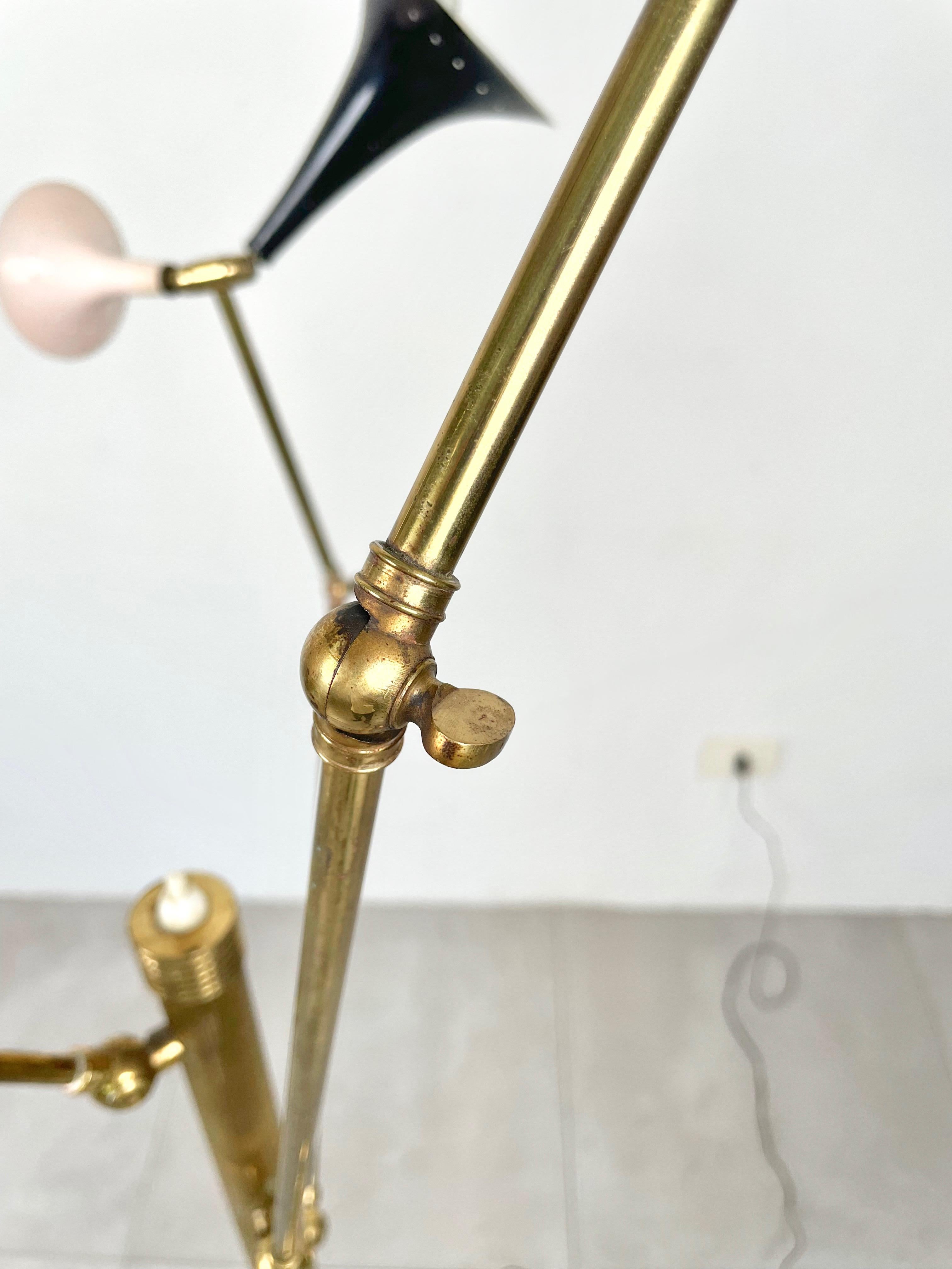 MidCentury Three Arm Six Light Brass Floor Lamp Attributed Stilnovo, Italy 1950s For Sale 3