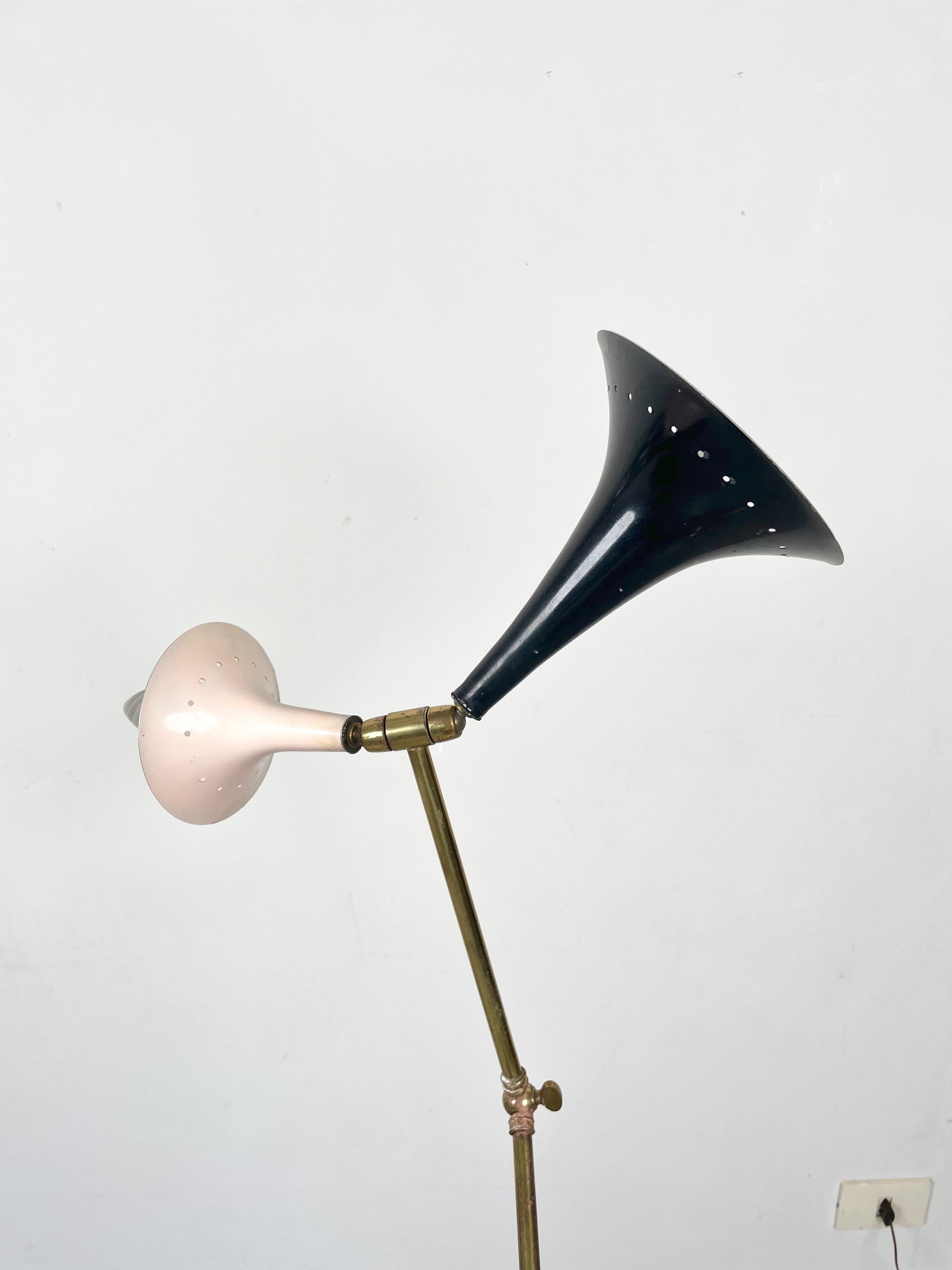 MidCentury Three Arm Six Light Brass Floor Lamp Attributed Stilnovo, Italy 1950s For Sale 2