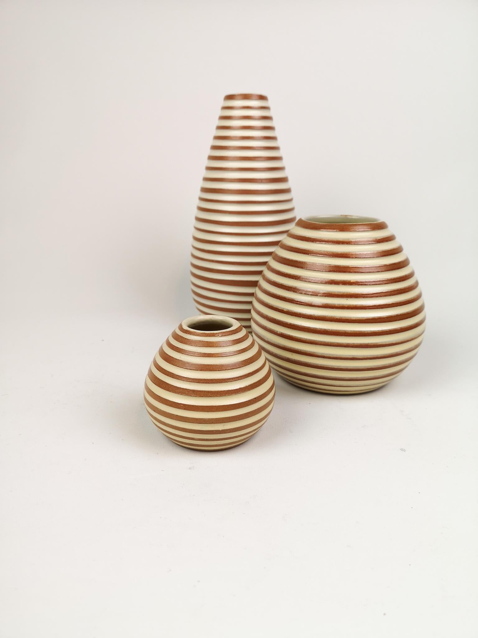 Mid-Century Modern Midcentury Three Art Deco Ceramic Vases Upsala-Ekeby 