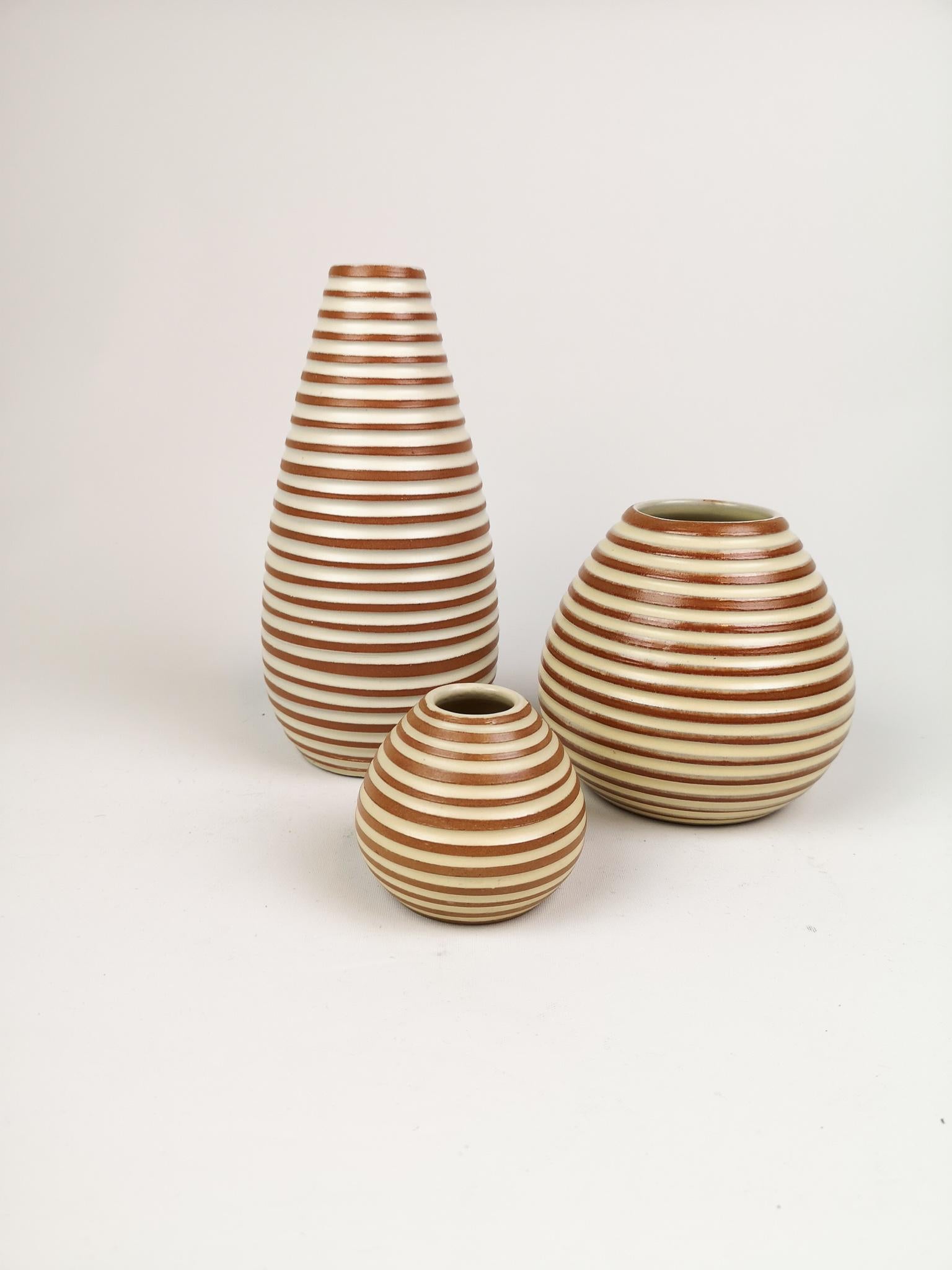 Mid-20th Century Midcentury Three Art Deco Ceramic Vases Upsala-Ekeby 