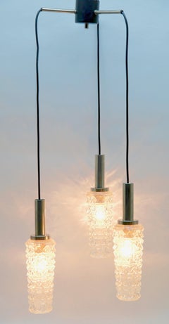 Midcentury Three Lamp Chrome Hanging Pendant Light Fitting