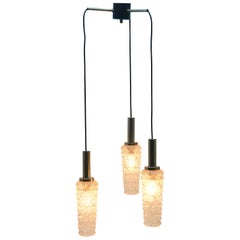 Retro Midcentury Three Lamp Chrome Hanging Pendant Light Fitting