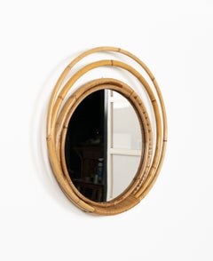 Runder Wandspiegel aus Bambus und Rattan im Mid-Century-Stil mit drei Ebenen, Italien, 1960er Jahre