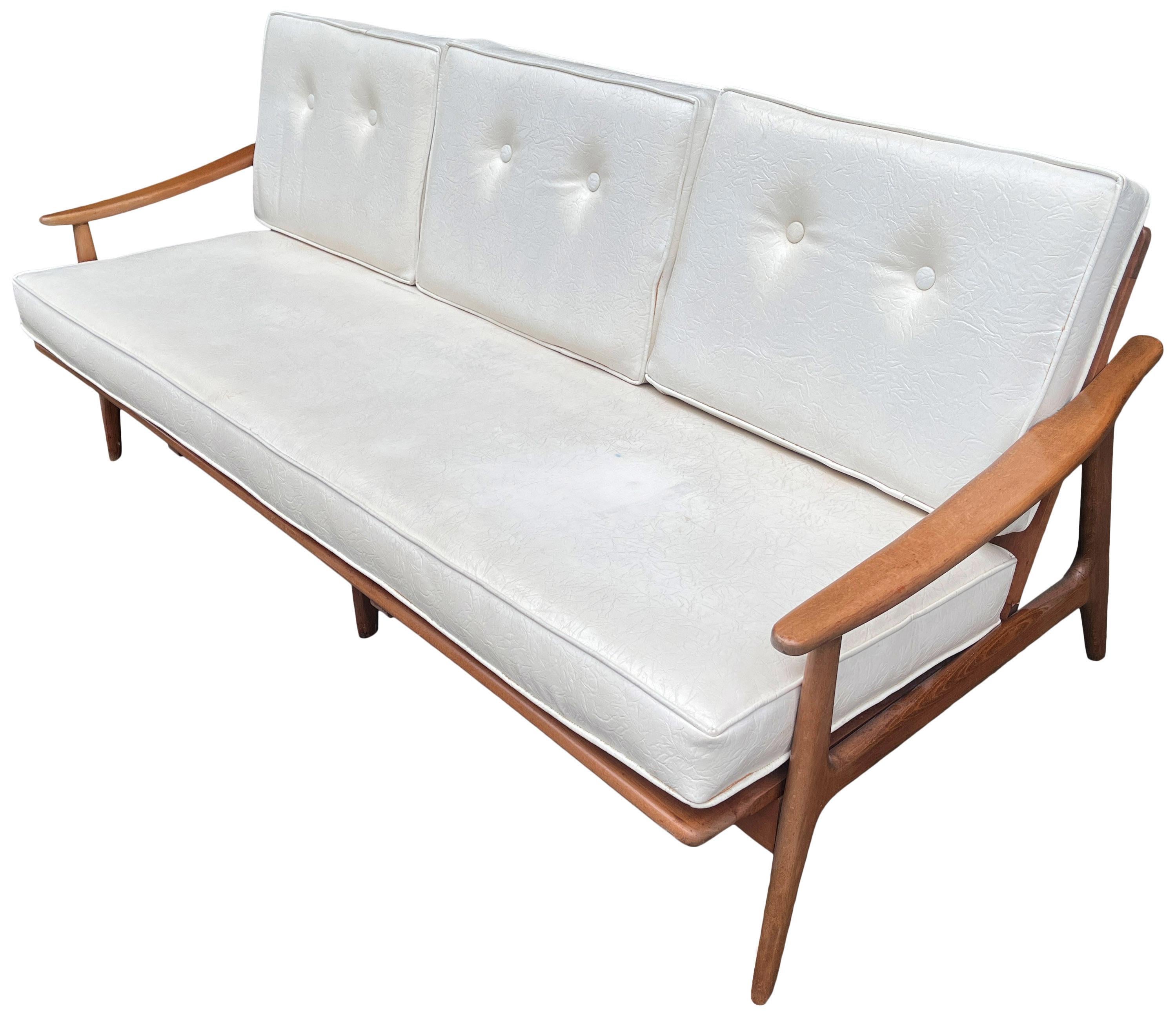 Macedonian Midcentury Three Seat Spindle Back Sofa (Pair Available) For Sale