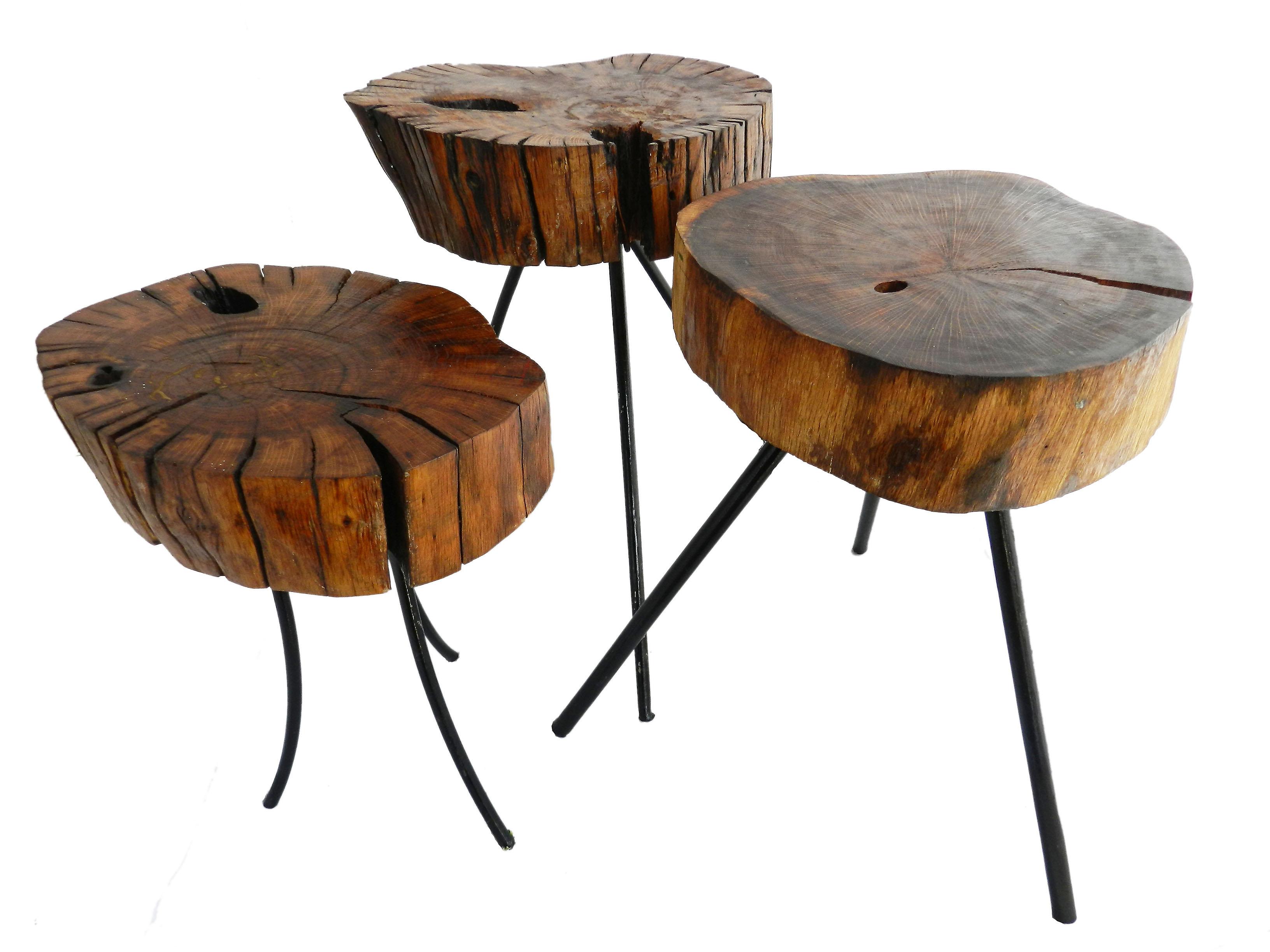 Midcentury Three Stools or Side Tables Live Edge French Selling Separately 4