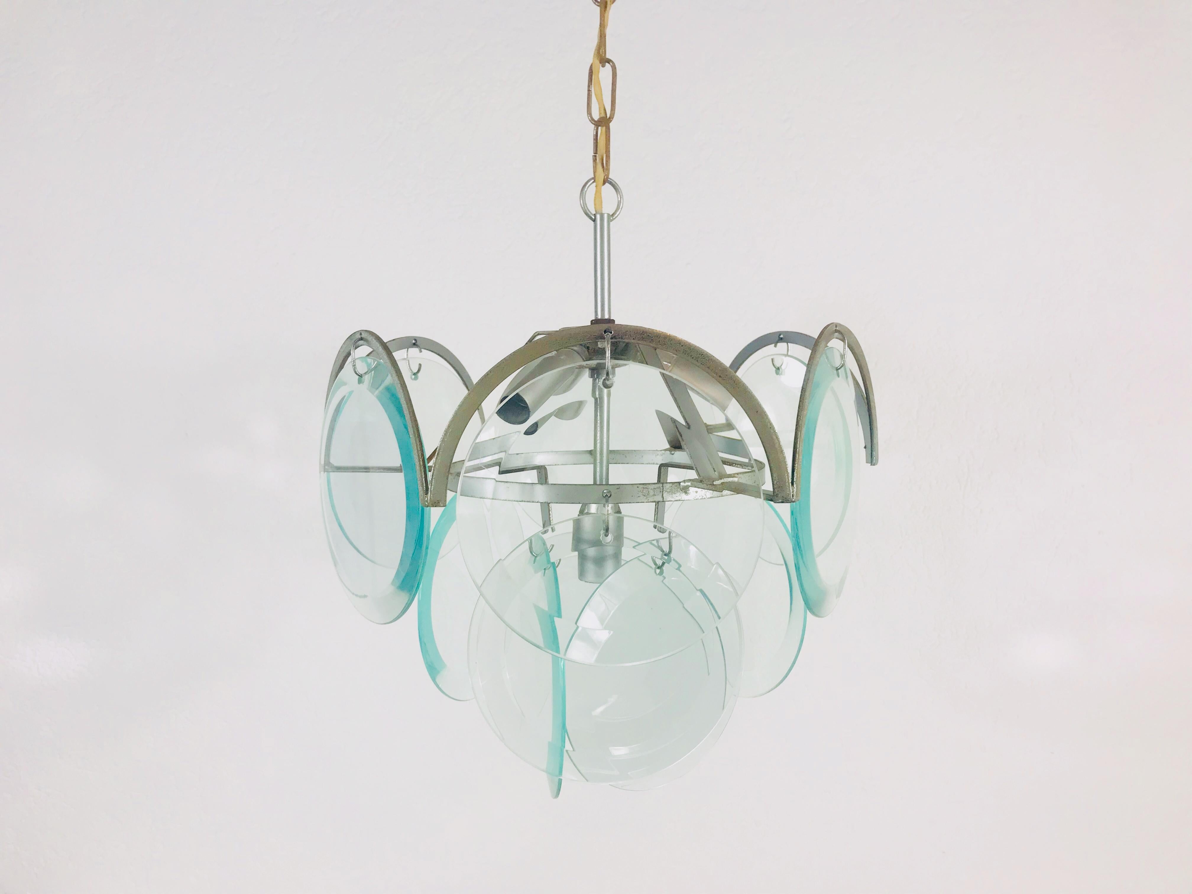 Mid-20th Century Midcentury Three-Tier Chrome and Glass Chandelier by Vistosi, 1960s