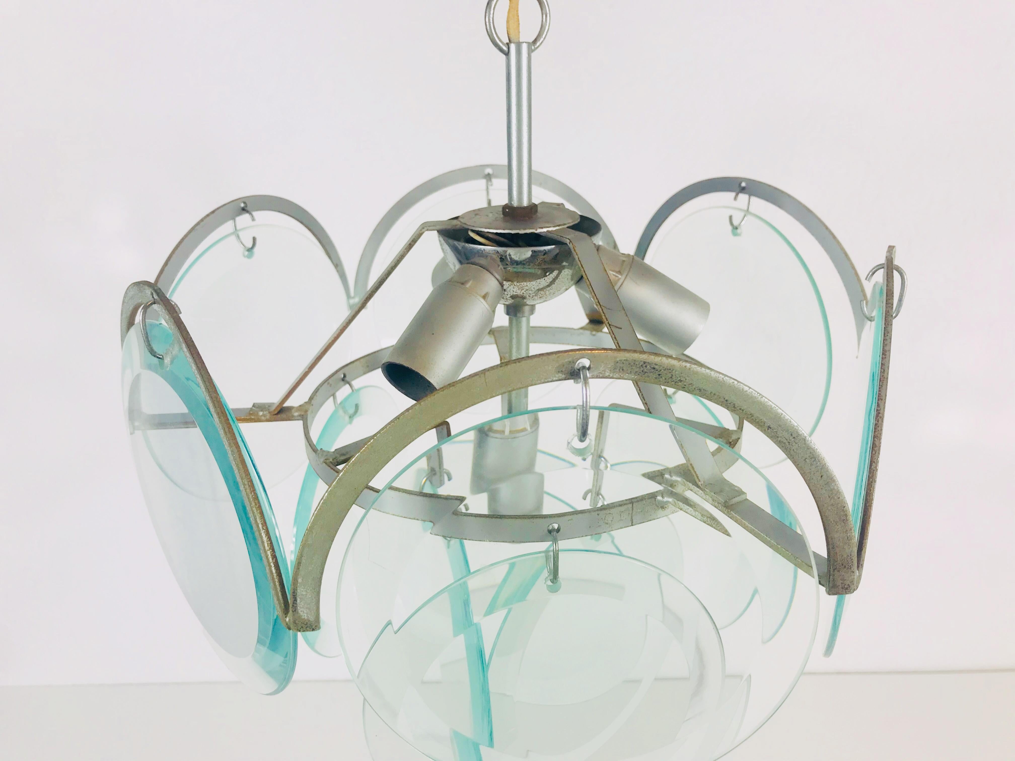 Midcentury Three-Tier Chrome and Glass Chandelier by Vistosi, 1960s 2