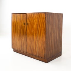 Mid Century Tigerwood and Brass Bar Record Media Base Cabinet Credenza