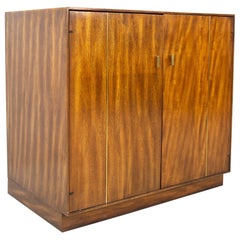 Mid Century Tigerwood and Brass Bar Record Media Base Cabinet Credenza