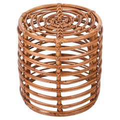 Midcentury Tito Agnoli Bamboo and Wicker Italian Pouf Stool, Italy, 1960s