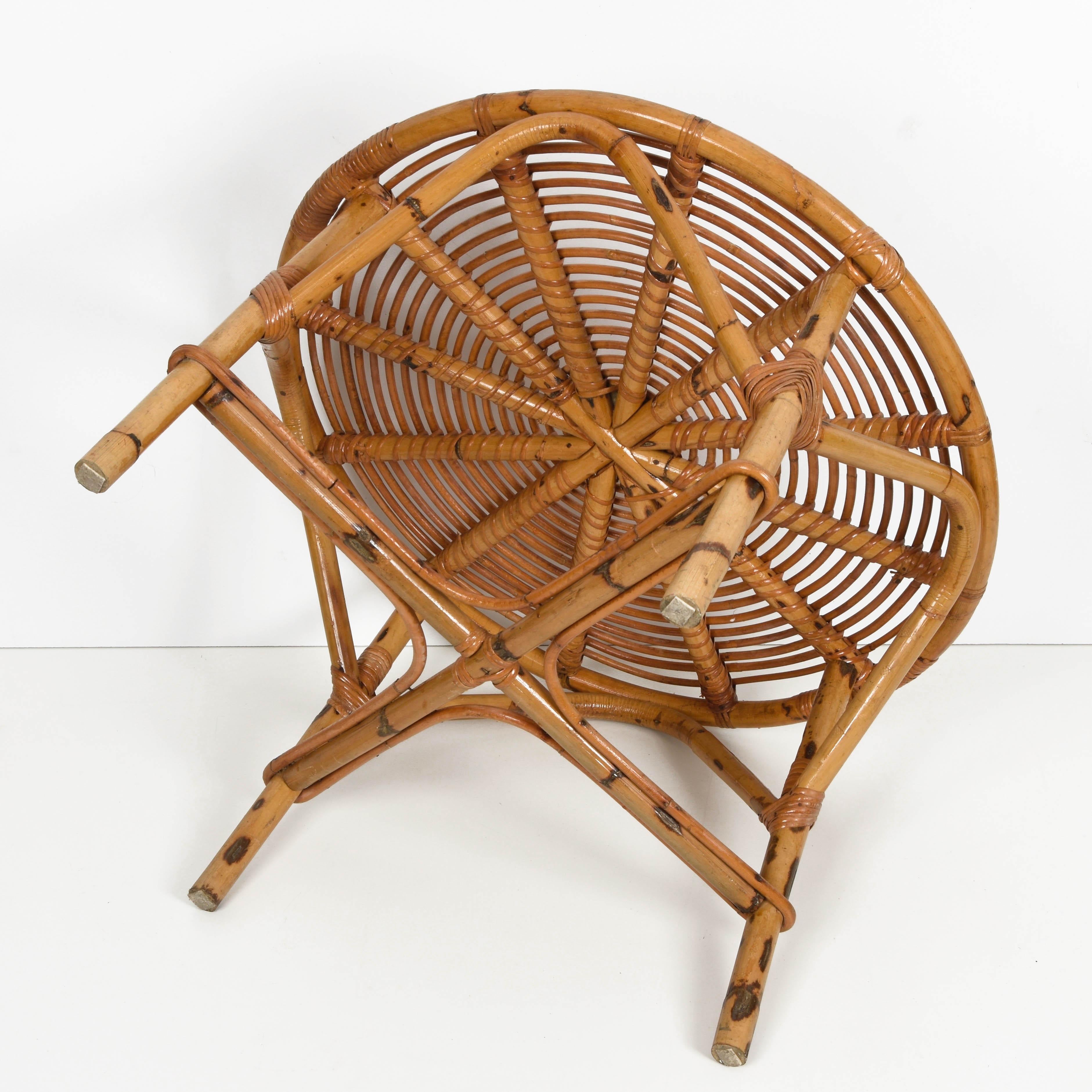 Midcentury Tito Agnoli Italian Round Rattan and Bamboo Coffee Table, 1960s 3