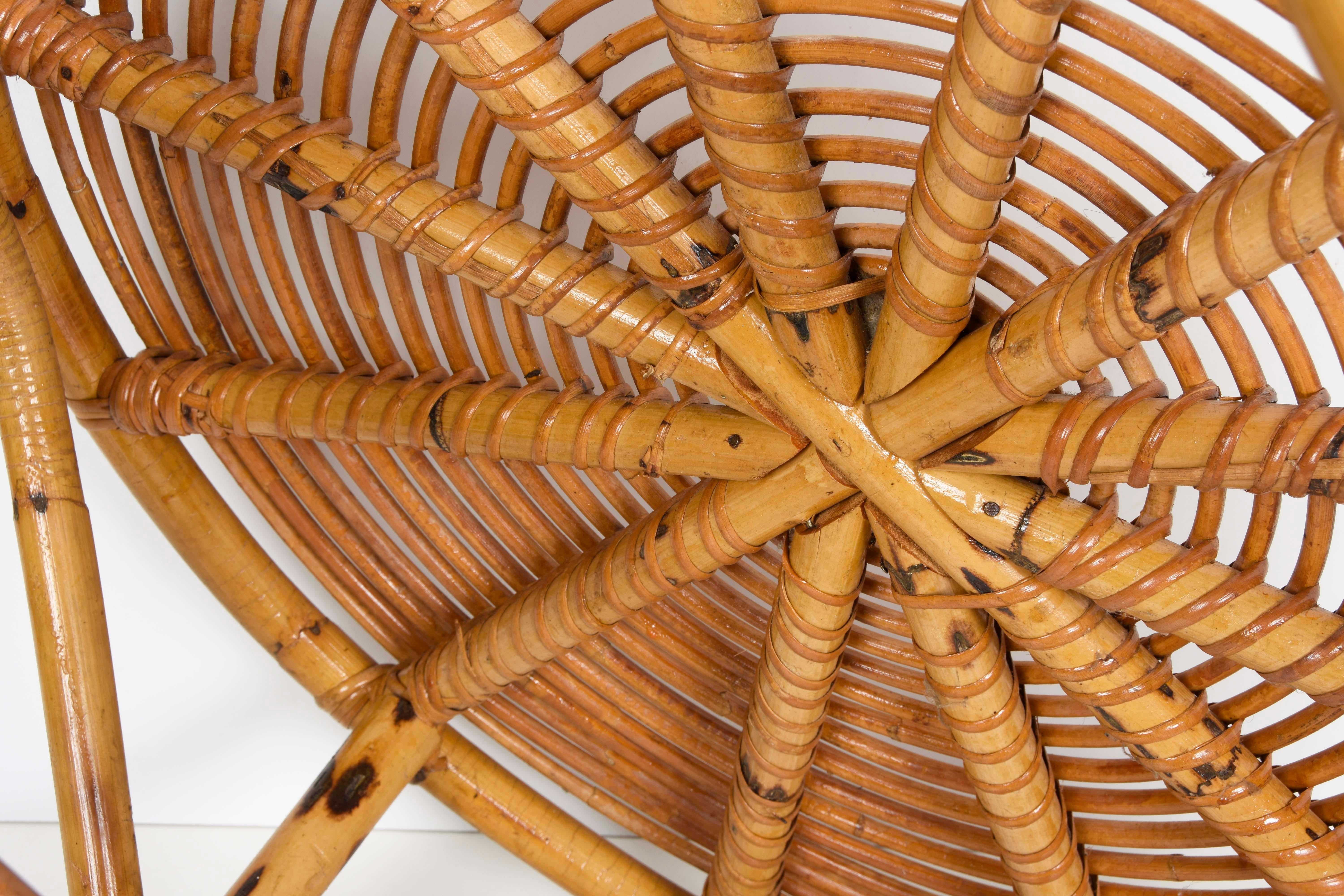 Midcentury Tito Agnoli Italian Round Rattan and Bamboo Coffee Table, 1960s 6