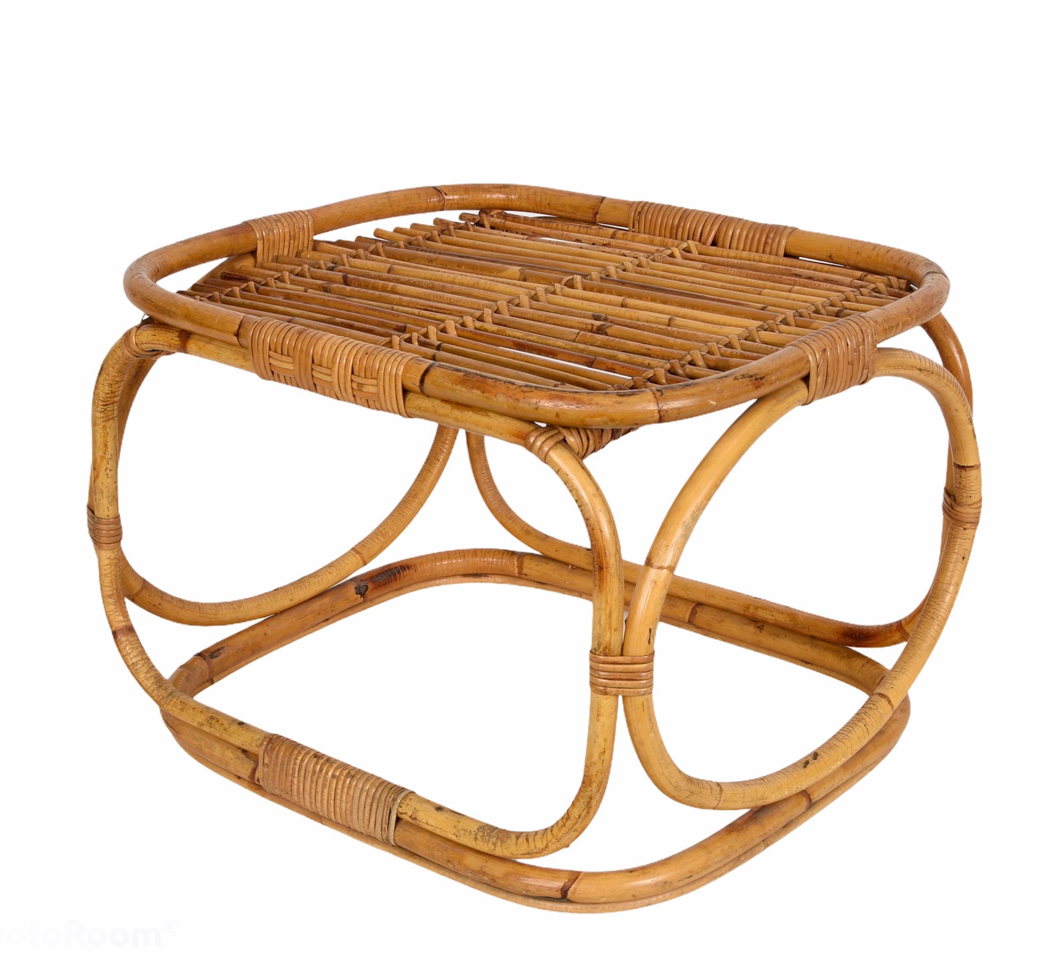 Midcentury Tito Agnoli Style Italian Rattan and Bamboo Coffee Table, 1960s 10