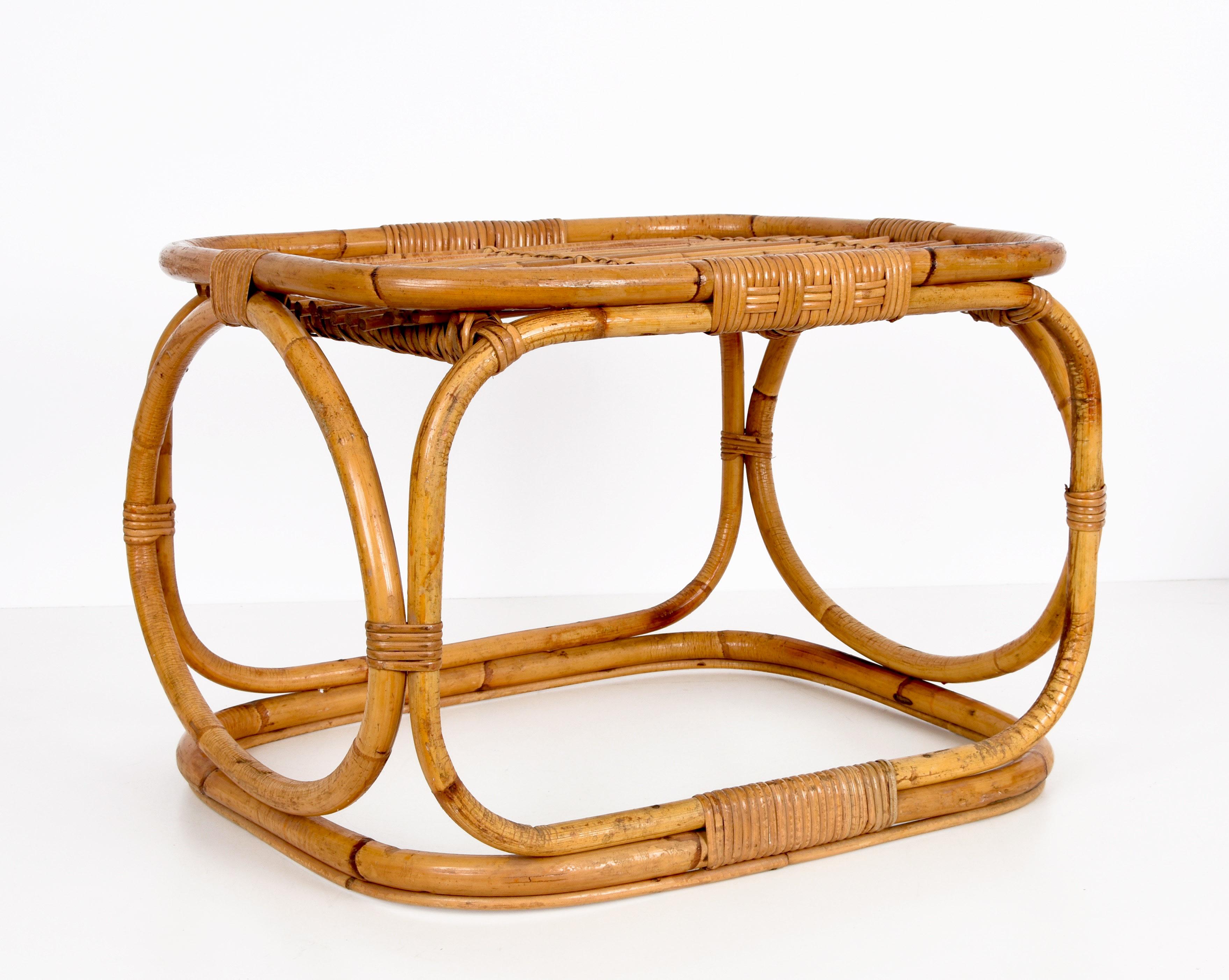 Mid-Century Modern Midcentury Tito Agnoli Style Italian Rattan and Bamboo Coffee Table, 1960s