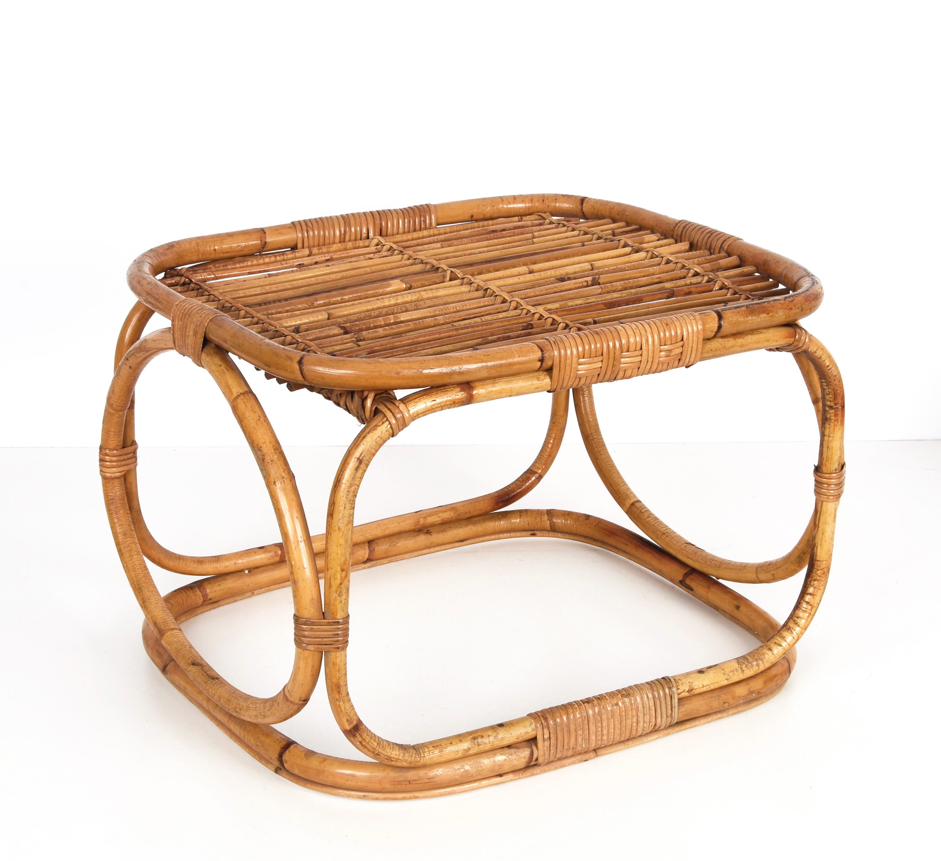 Midcentury Tito Agnoli Style Italian Rattan and Bamboo Coffee Table, 1960s 1
