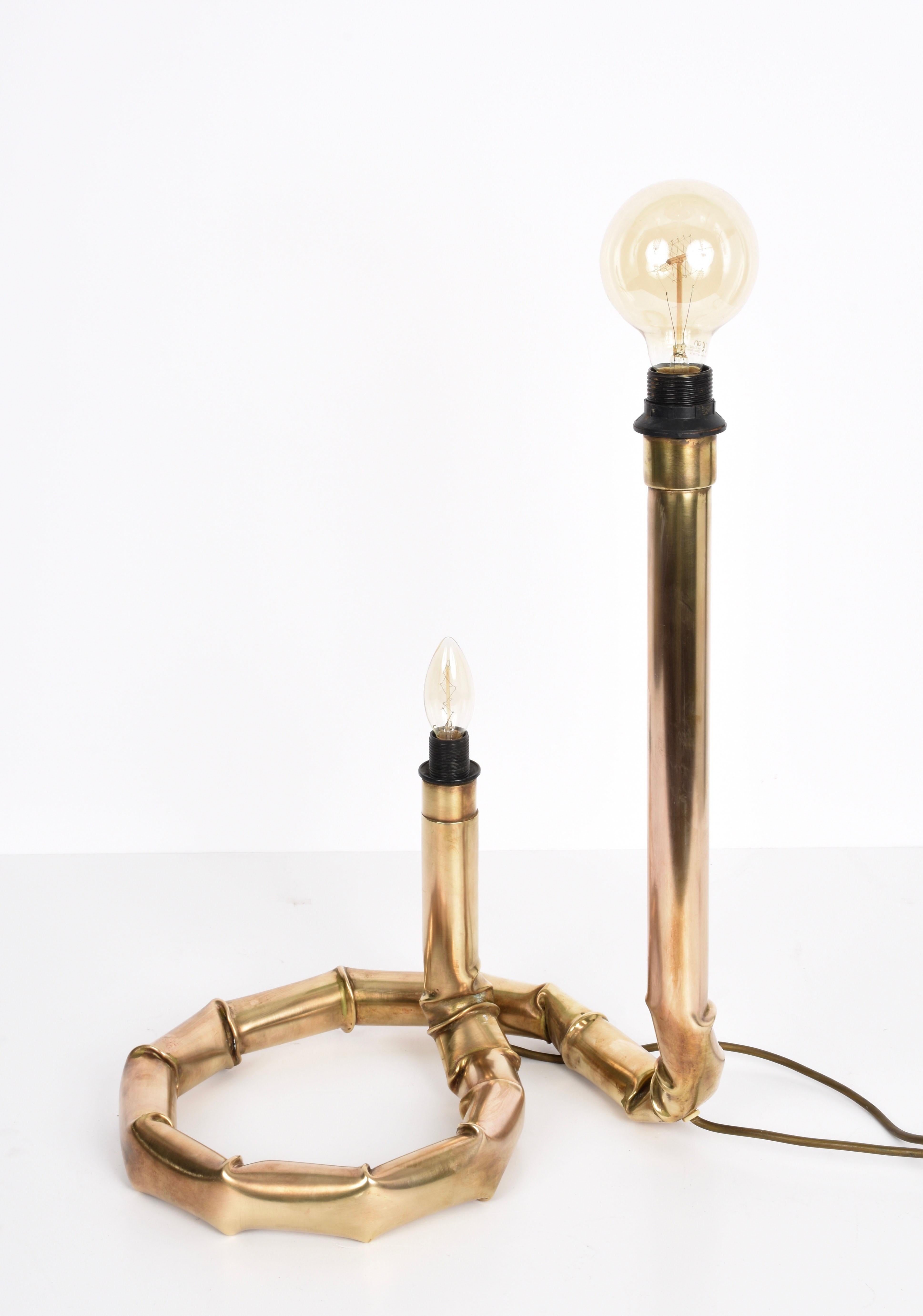 Midcentury Tommaso Barbi Brass Double Light Italian Table Lamp, 1960s 1