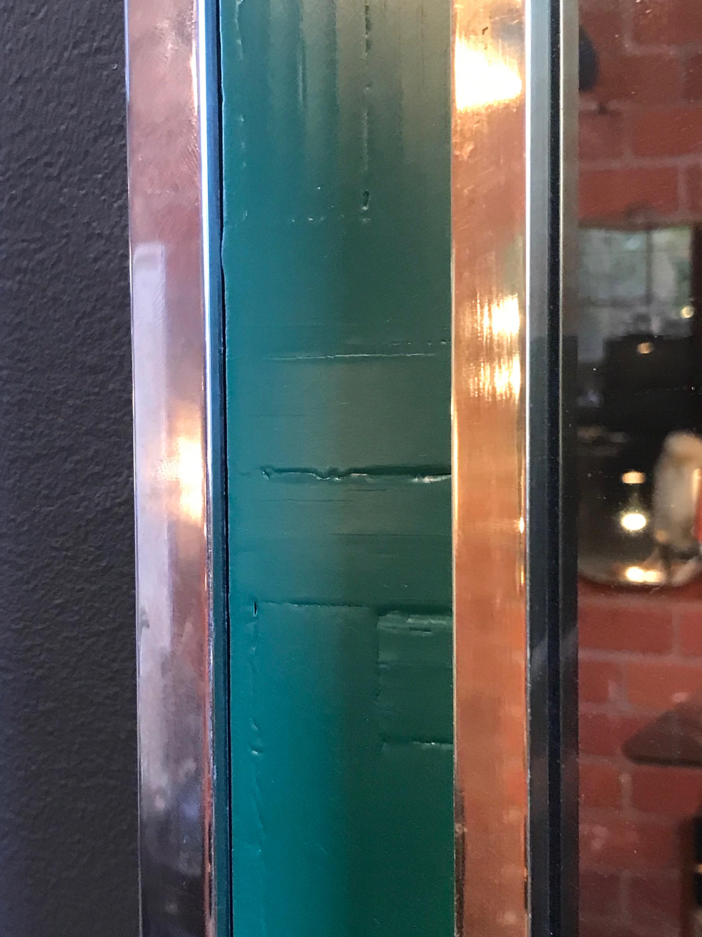 Midcentury Tommaso Barbi Green Mirror in Chrome and Brass, Italy, 1970s In Good Condition In Los Angeles, CA
