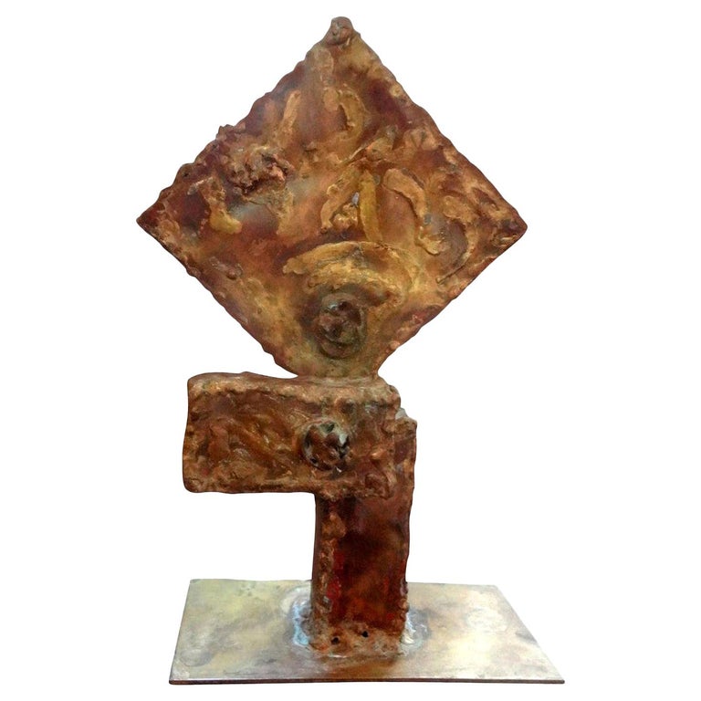 Midcentury Torch Cut Metal Abstract Brutalist Sculpture For Sale