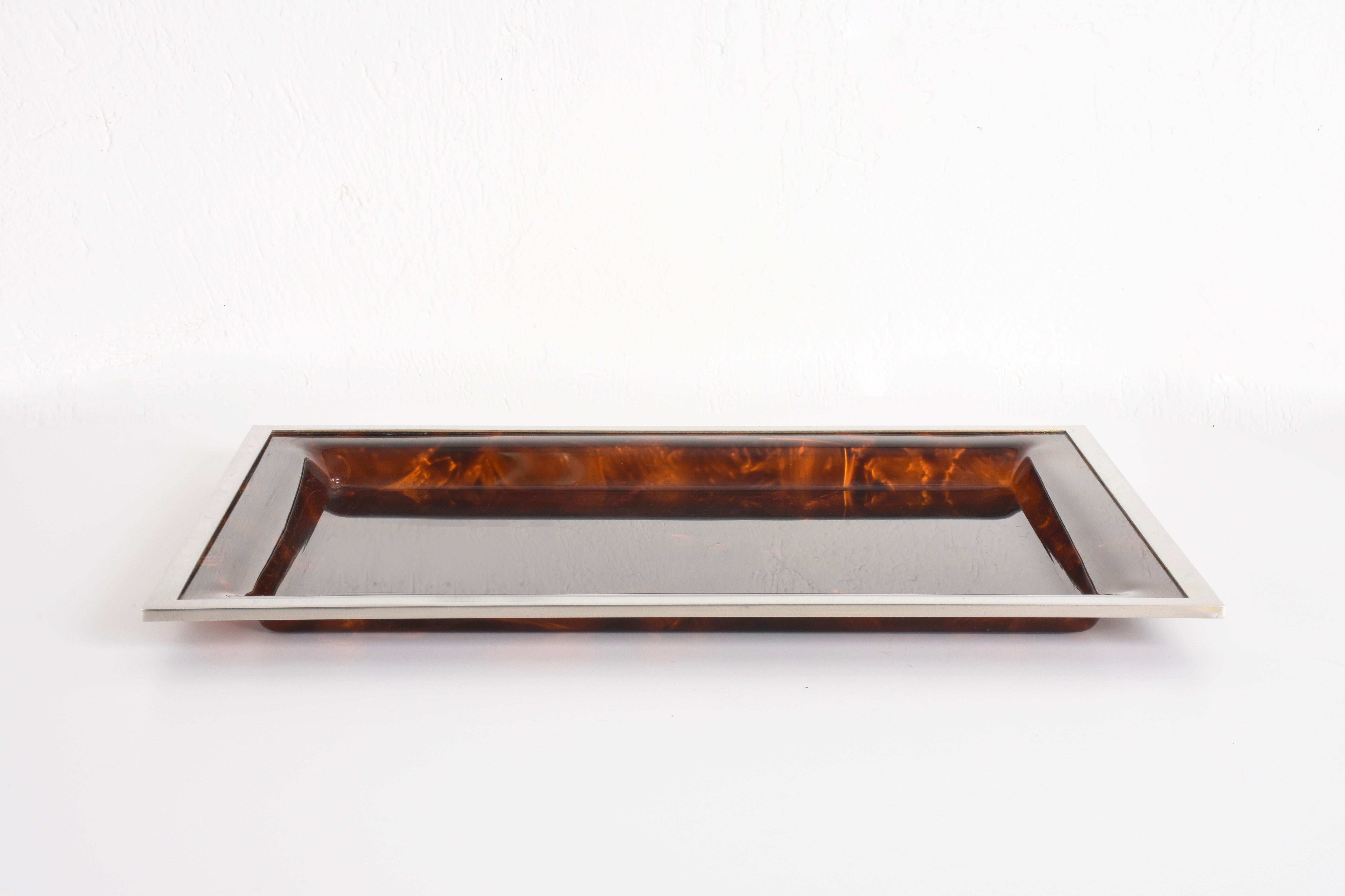 Mid-Century Modern Midcentury Tortoiseshell and Lucite Italian Serving Tray after Willy Rizzo 1970s