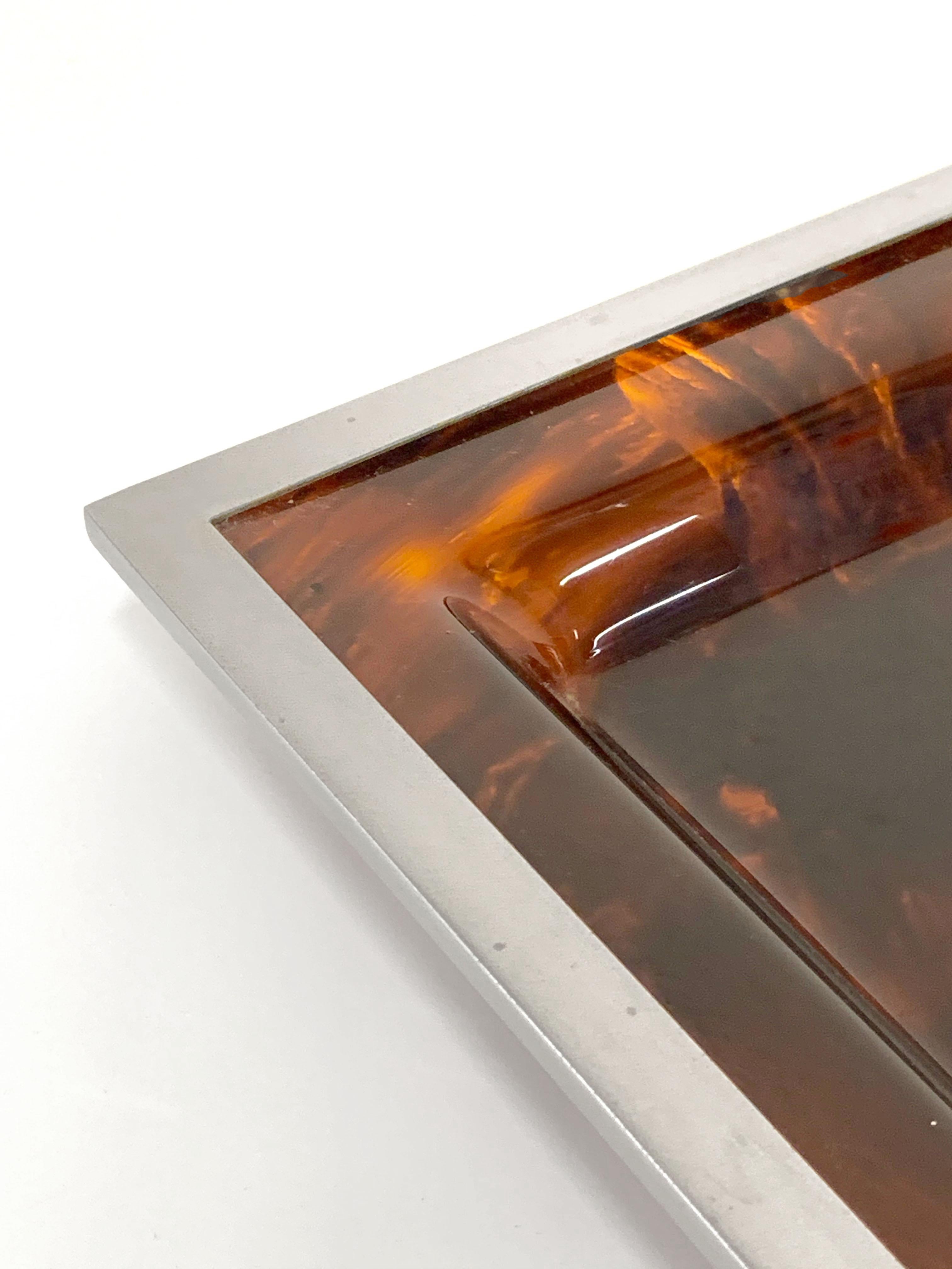 20th Century Midcentury Tortoiseshell and Lucite Italian Serving Tray after Willy Rizzo 1970s