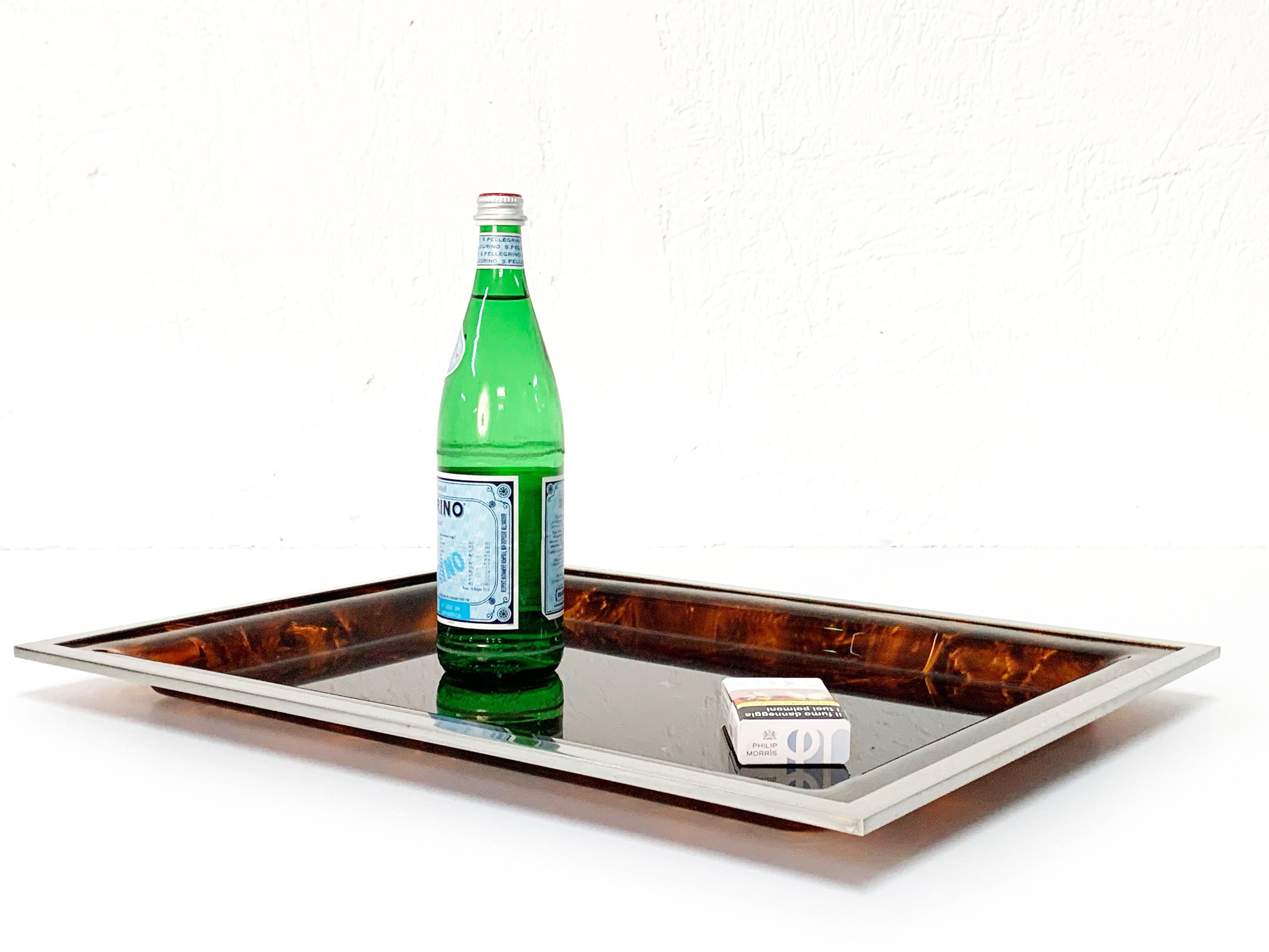 Acrylic Midcentury Tortoiseshell and Lucite Italian Serving Tray after Willy Rizzo 1970s
