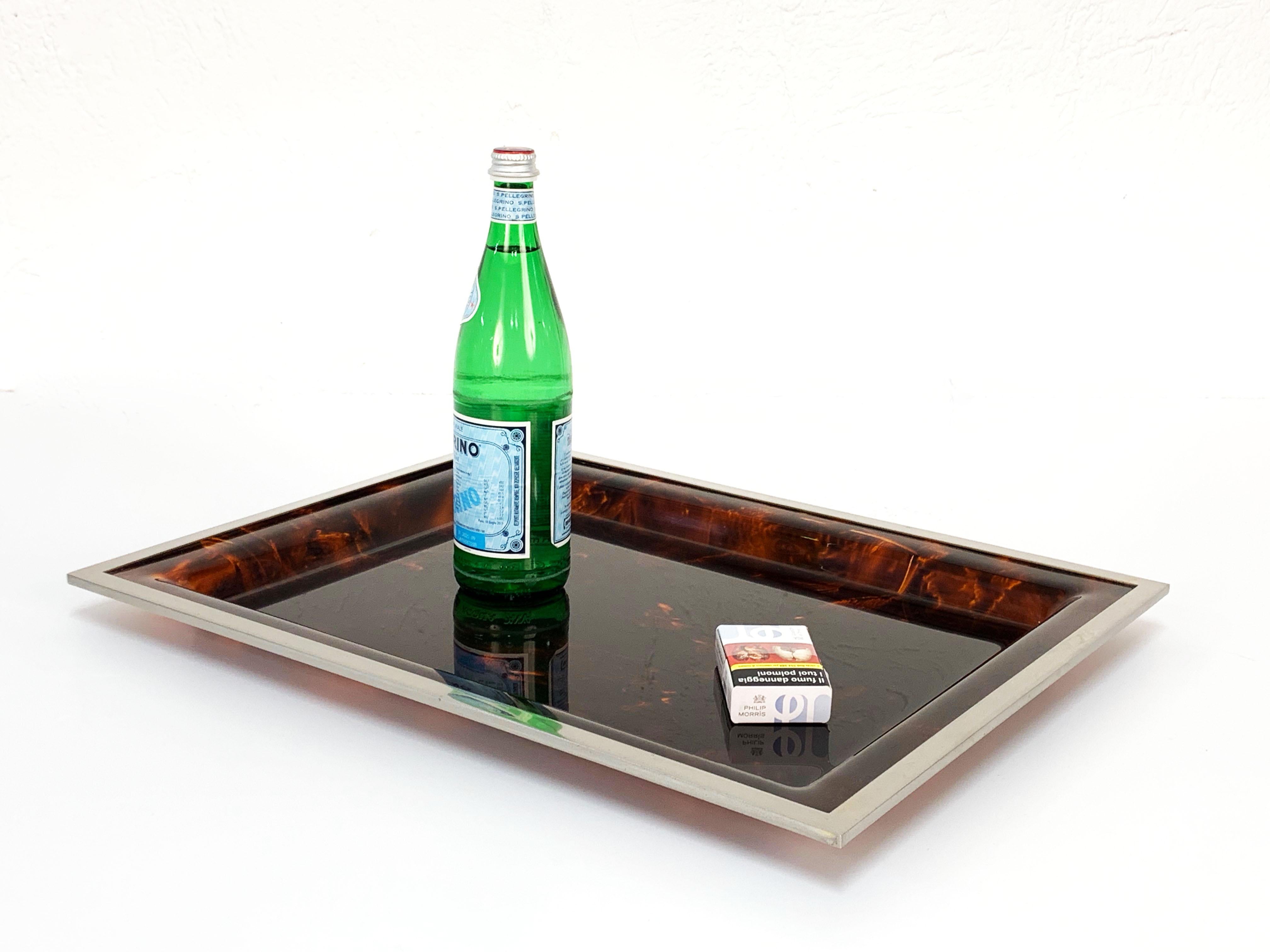 Midcentury Tortoiseshell and Lucite Italian Serving Tray after Willy Rizzo 1970s 1
