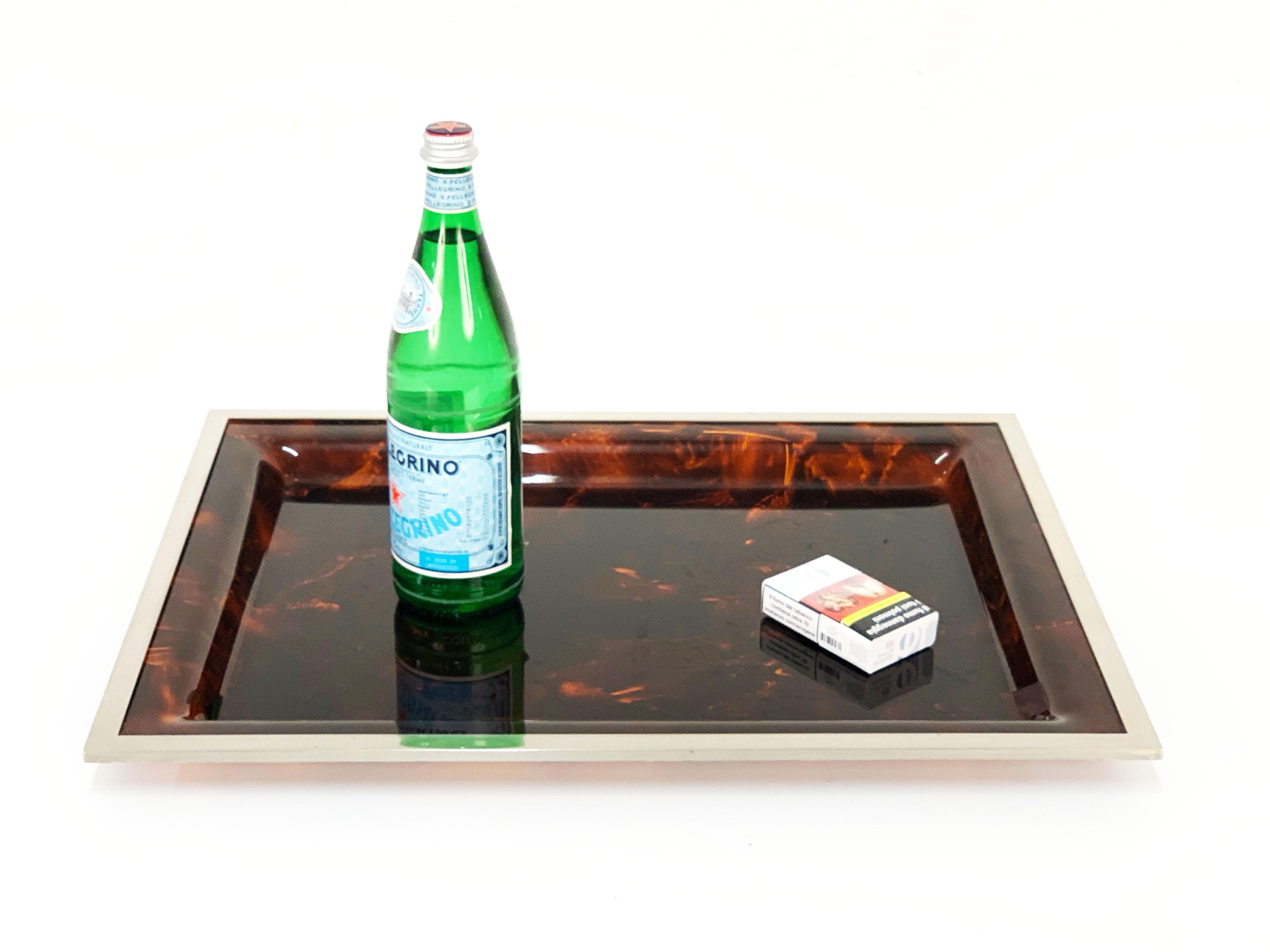 Midcentury Tortoiseshell and Lucite Italian Serving Tray after Willy Rizzo 1970s 2