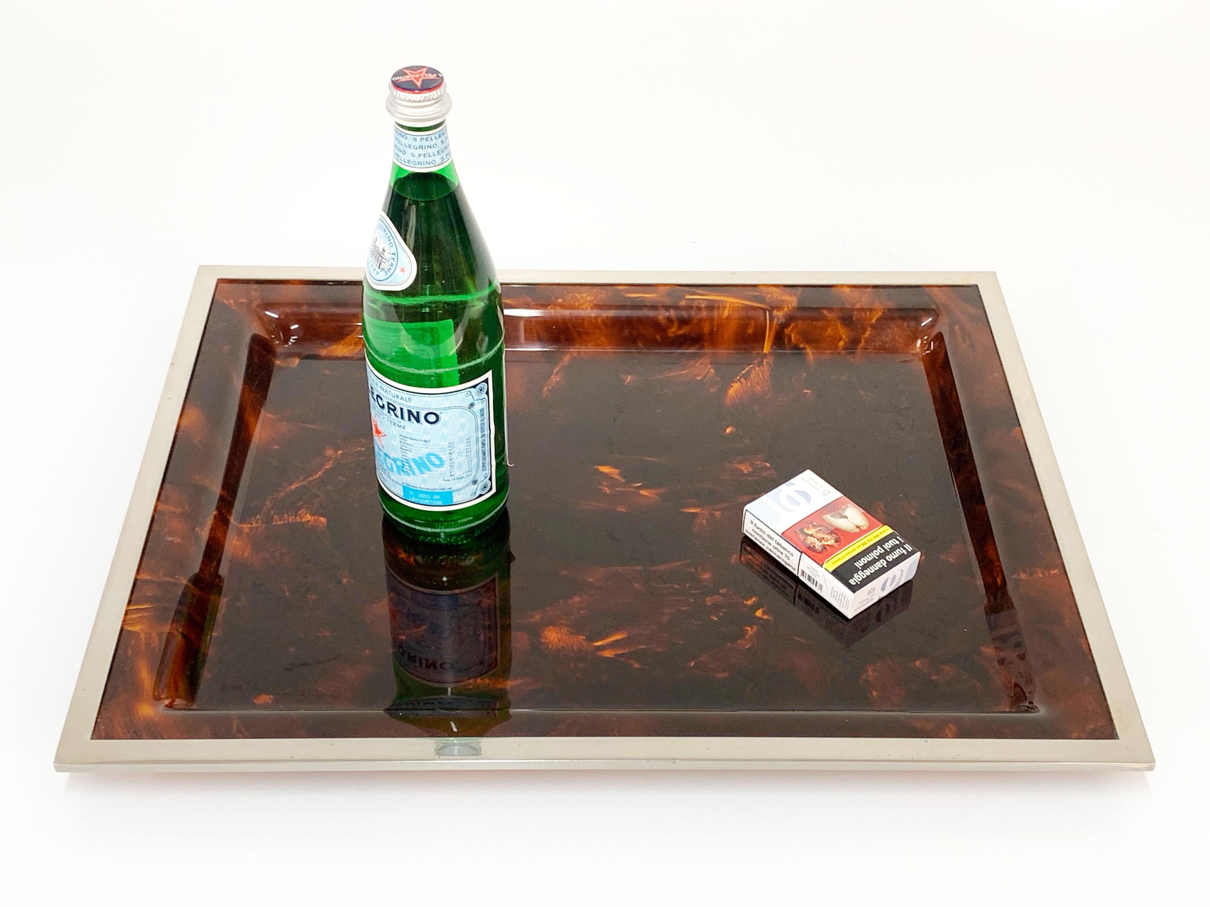 Midcentury Tortoiseshell and Lucite Italian Serving Tray after Willy Rizzo 1970s 3