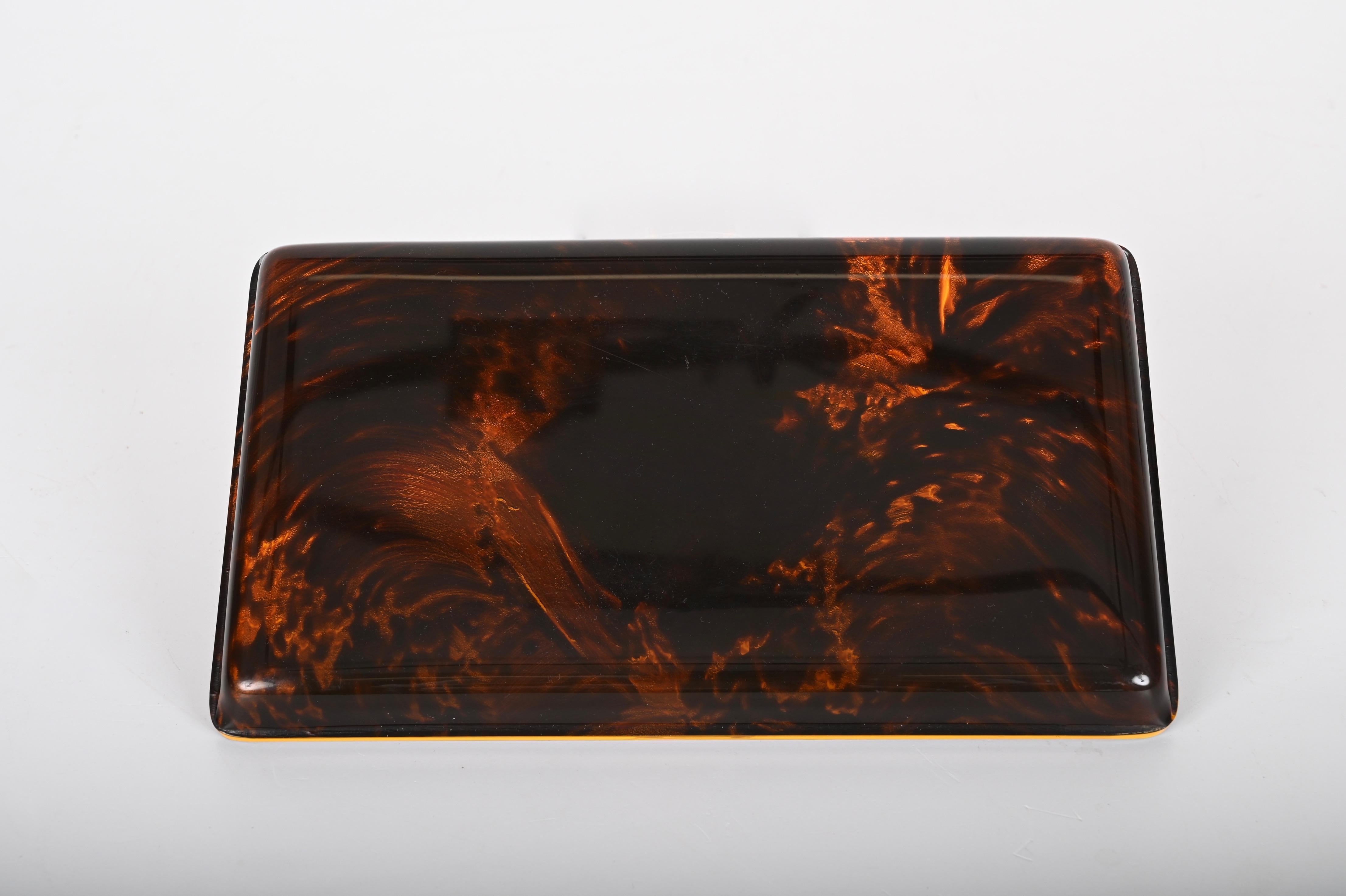 Midcentury Tortoiseshell Lucite and Silver French Serving Tray after Dior, 1970s For Sale 6