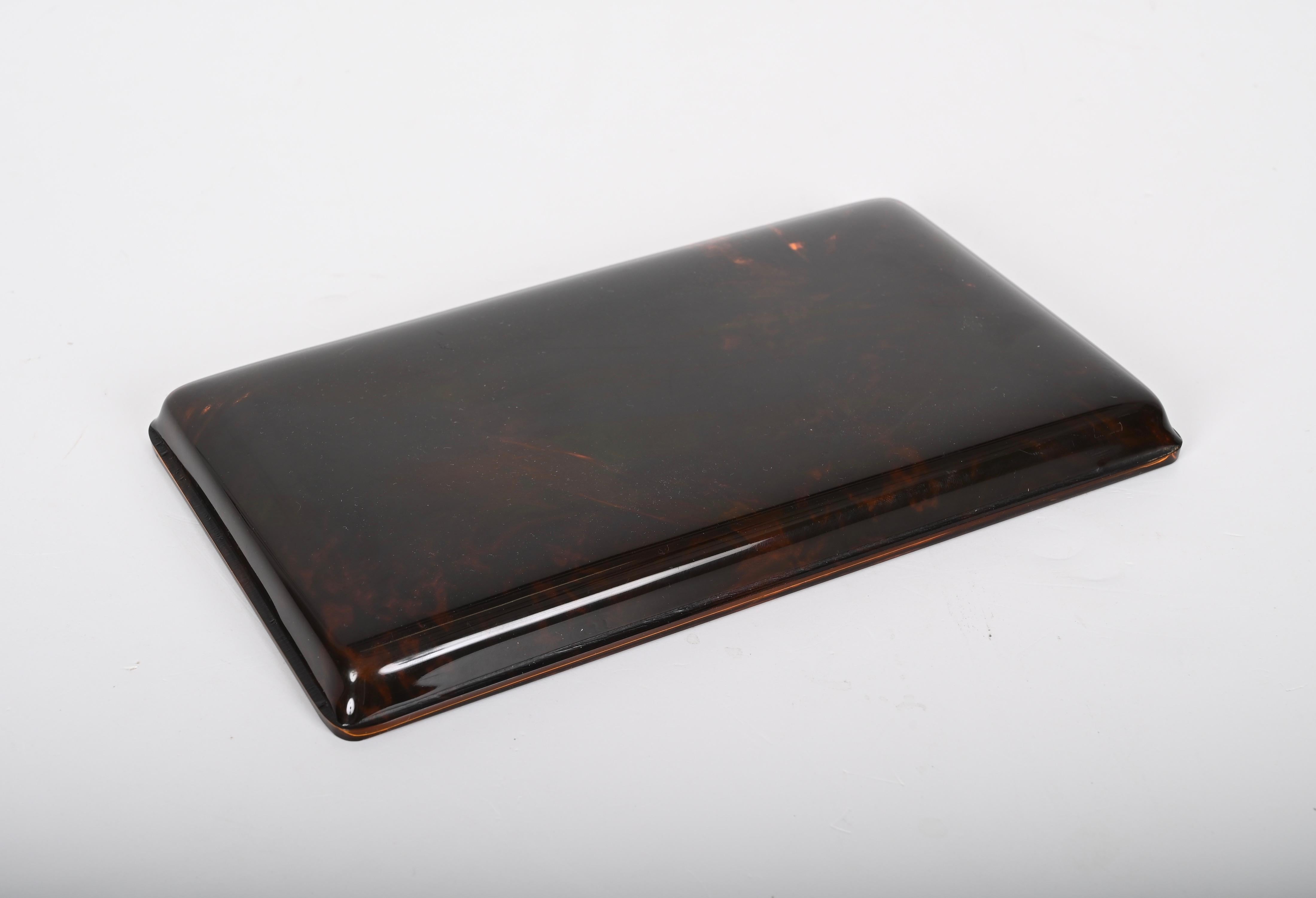 Midcentury Tortoiseshell Lucite and Silver French Serving Tray after Dior, 1970s For Sale 8