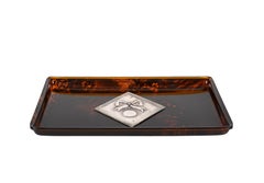Midcentury Tortoiseshell Lucite and Silver French Serving Tray after Dior, 1970s