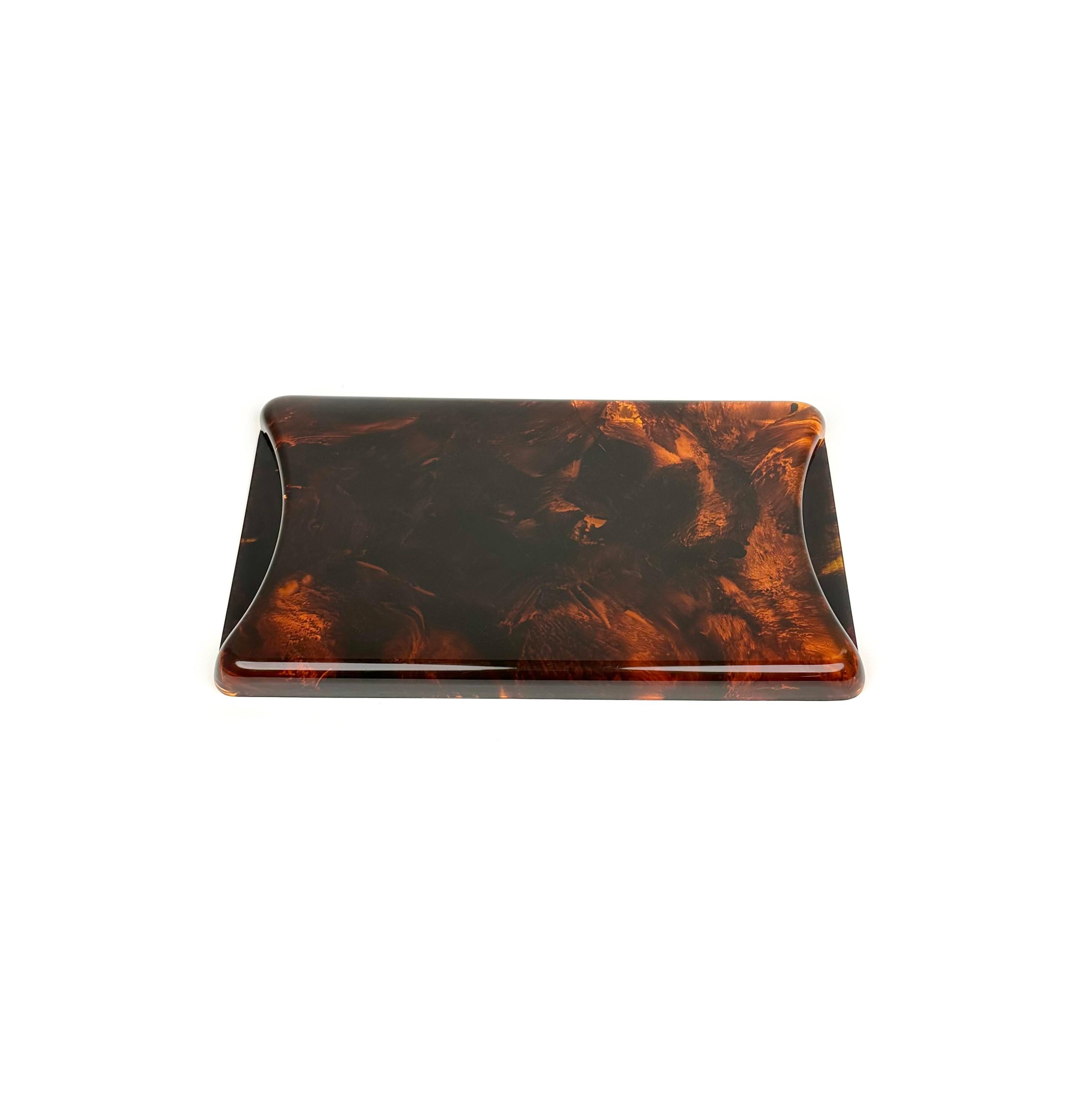 Mid-Century Tortoiseshell Lucite & Brass Serving Tray by Guzzini, Italy, 1970s For Sale 4