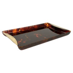 Mid-Century Tortoiseshell Lucite & Brass Serving Tray by Guzzini, Italy, 1970s