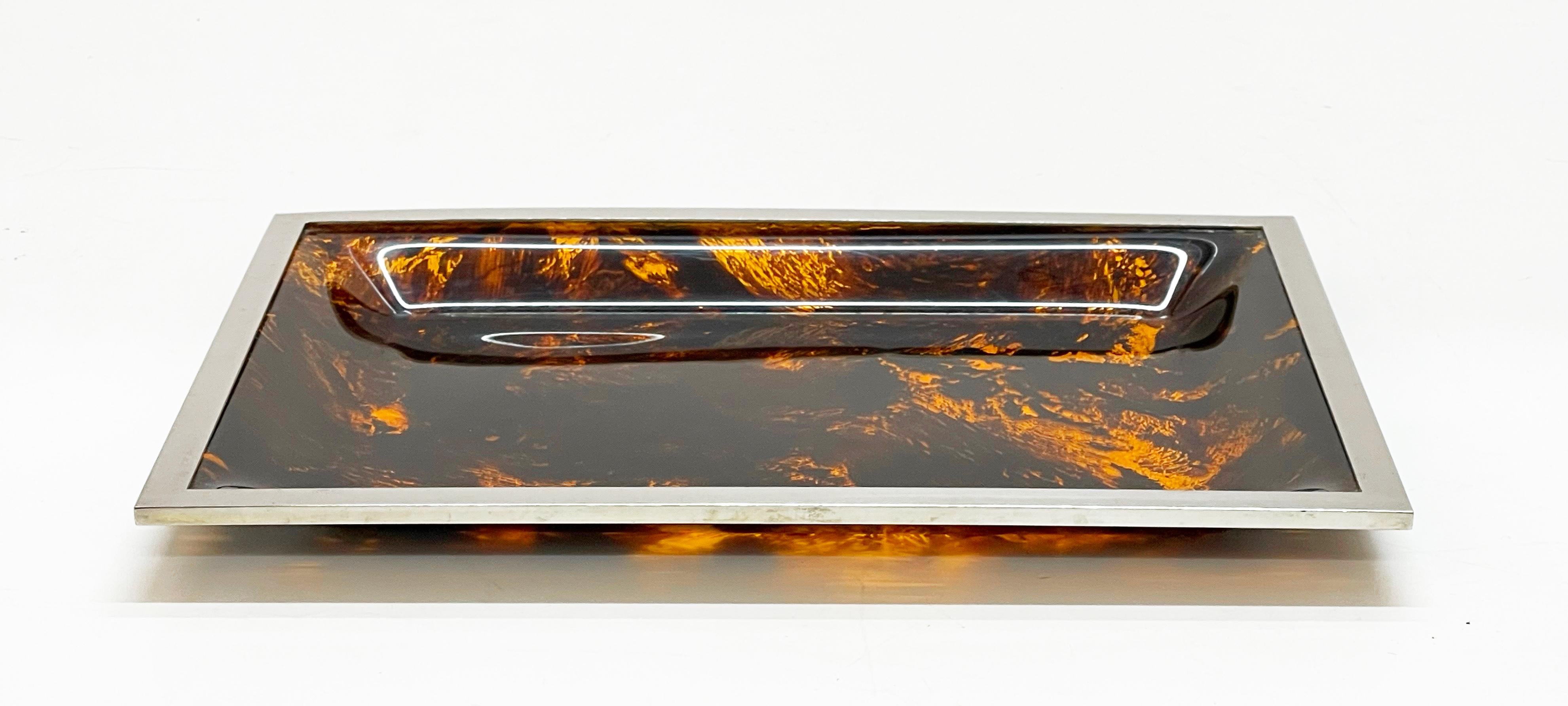 Midcentury Tortoiseshell Plexiglass Italian Serving Tray after Willy Rizzo 1970s For Sale 4