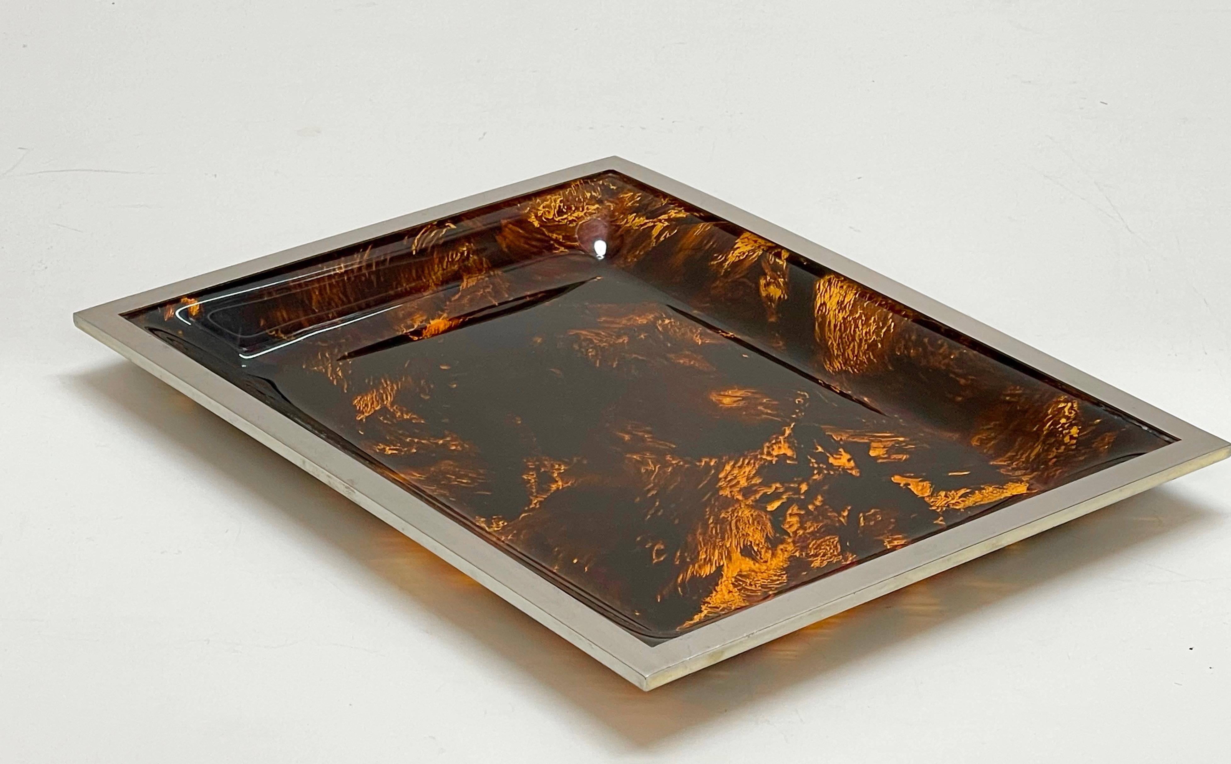 Midcentury Tortoiseshell Plexiglass Italian Serving Tray after Willy Rizzo 1970s For Sale 5
